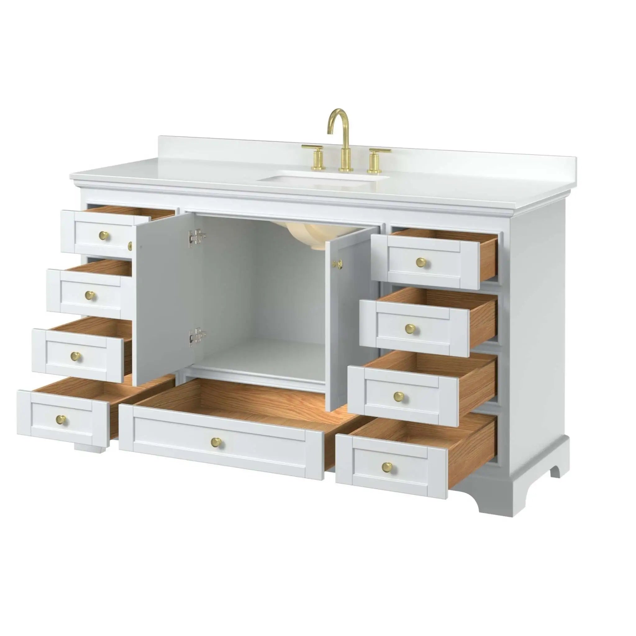 60" Deborah Single Bathroom Vanity in White with Brushed Gold Trim by Wyndham