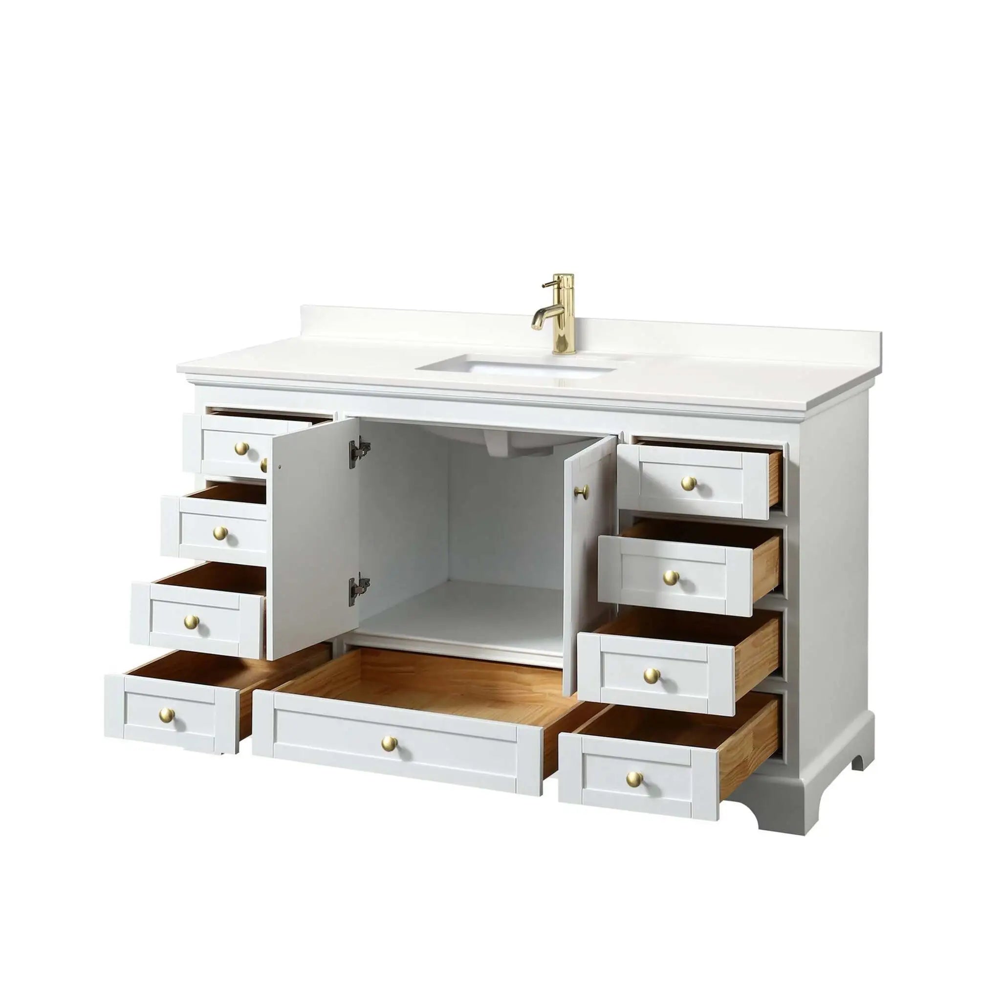 60" Deborah Single Bathroom Vanity in White with Brushed Gold Trim by Wyndham