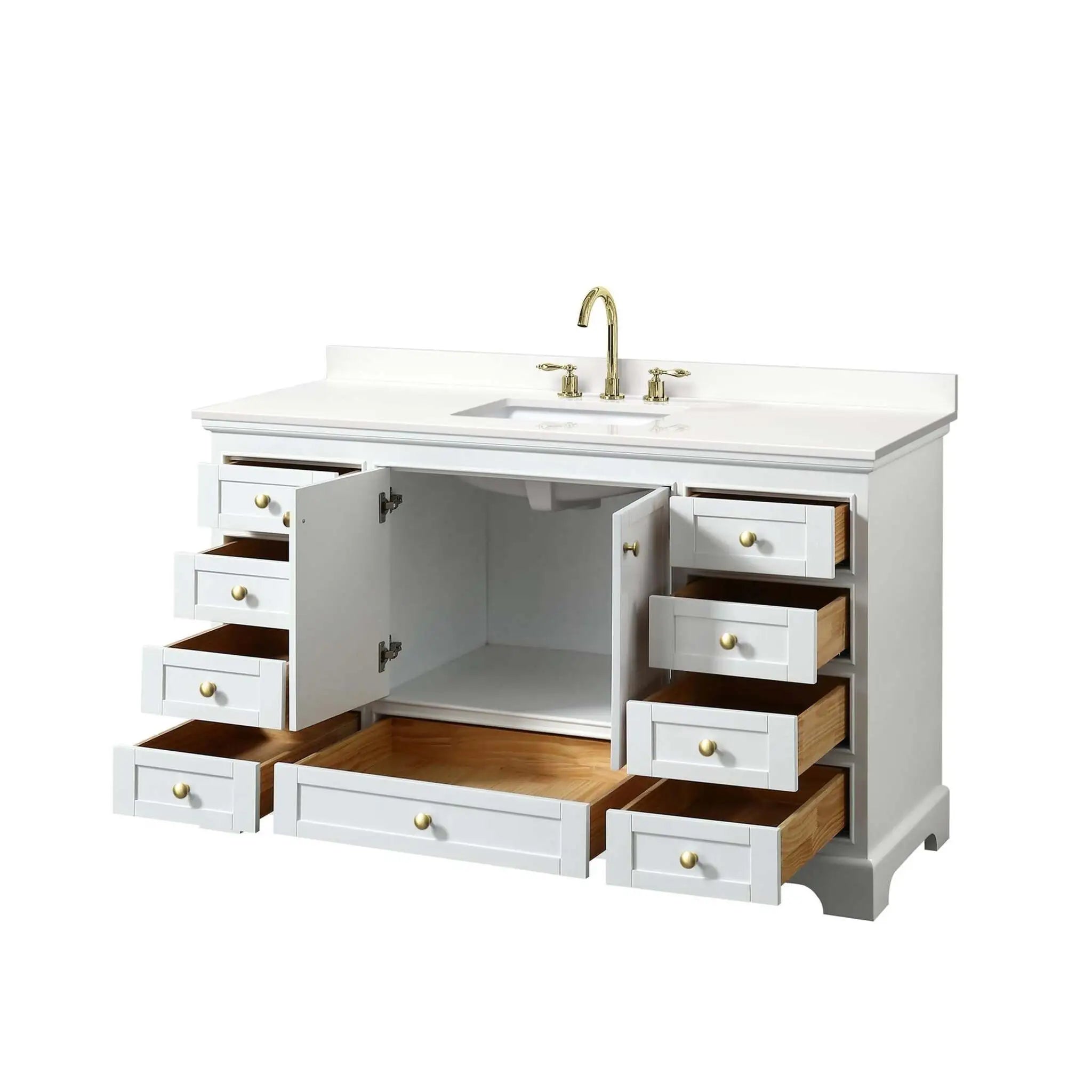 60" Deborah Single Bathroom Vanity in White with Brushed Gold Trim by Wyndham