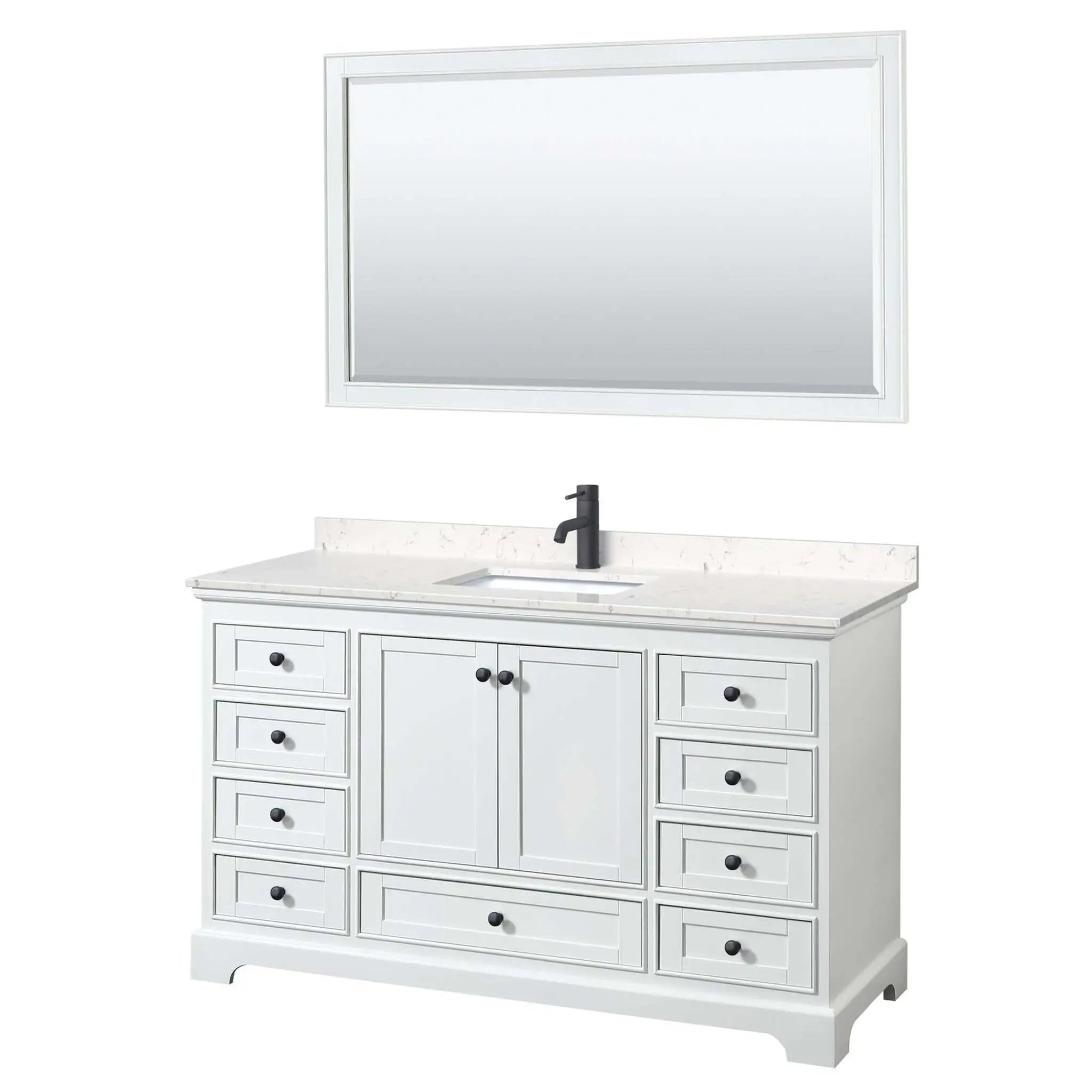 60" Deborah Single Bathroom Vanity in White with Matte Black Trim & 58" Mirror by Wyndham