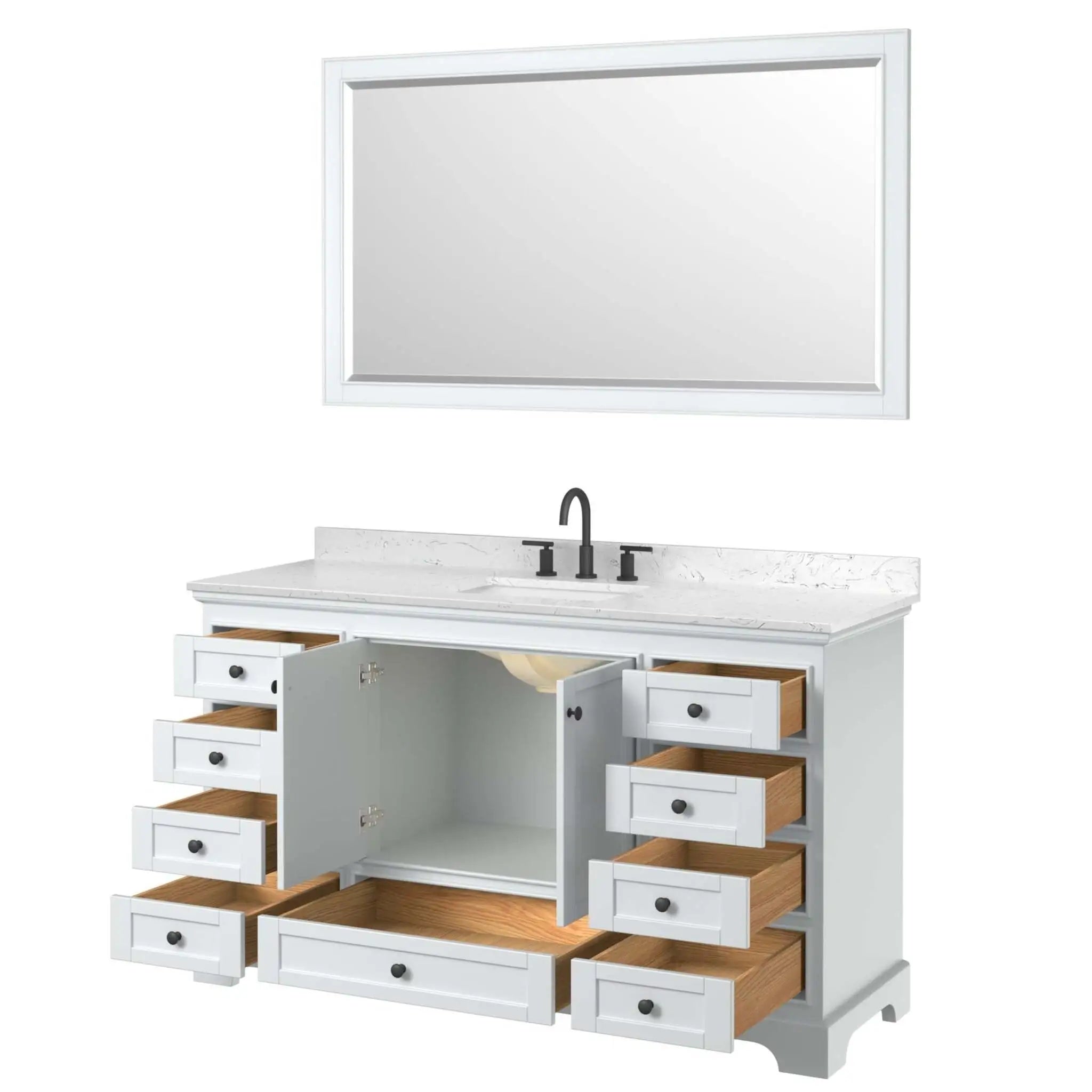 60" Deborah Single Bathroom Vanity in White with Matte Black Trim & 58" Mirror by Wyndham