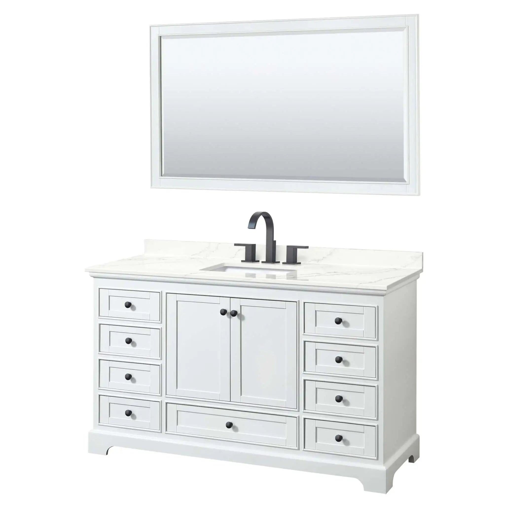 60" Deborah Single Bathroom Vanity in White with Matte Black Trim & 58" Mirror by Wyndham