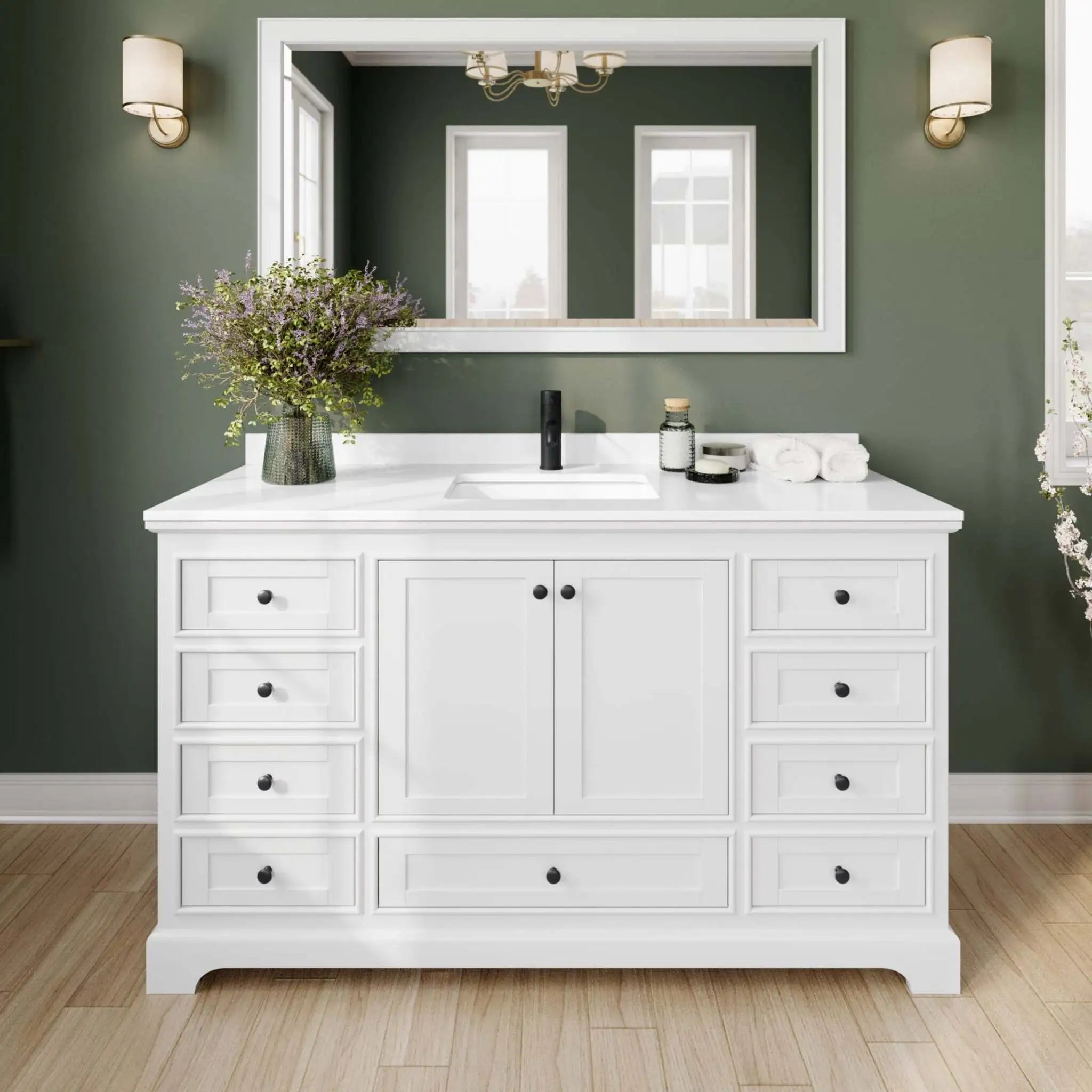 60" Deborah Single Bathroom Vanity in White with Matte Black Trim & 58" Mirror by Wyndham