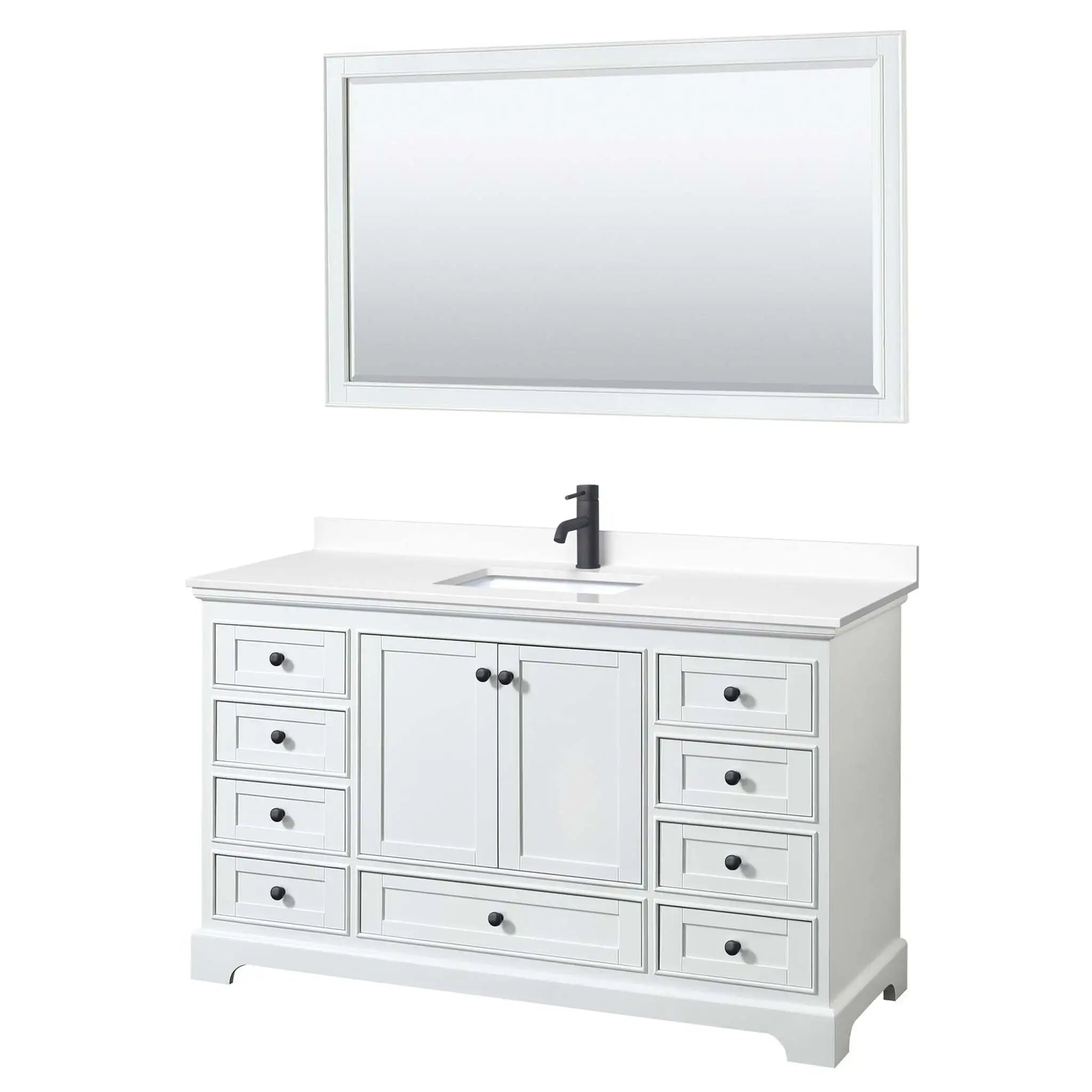 60" Deborah Single Bathroom Vanity in White with Matte Black Trim & 58" Mirror by Wyndham