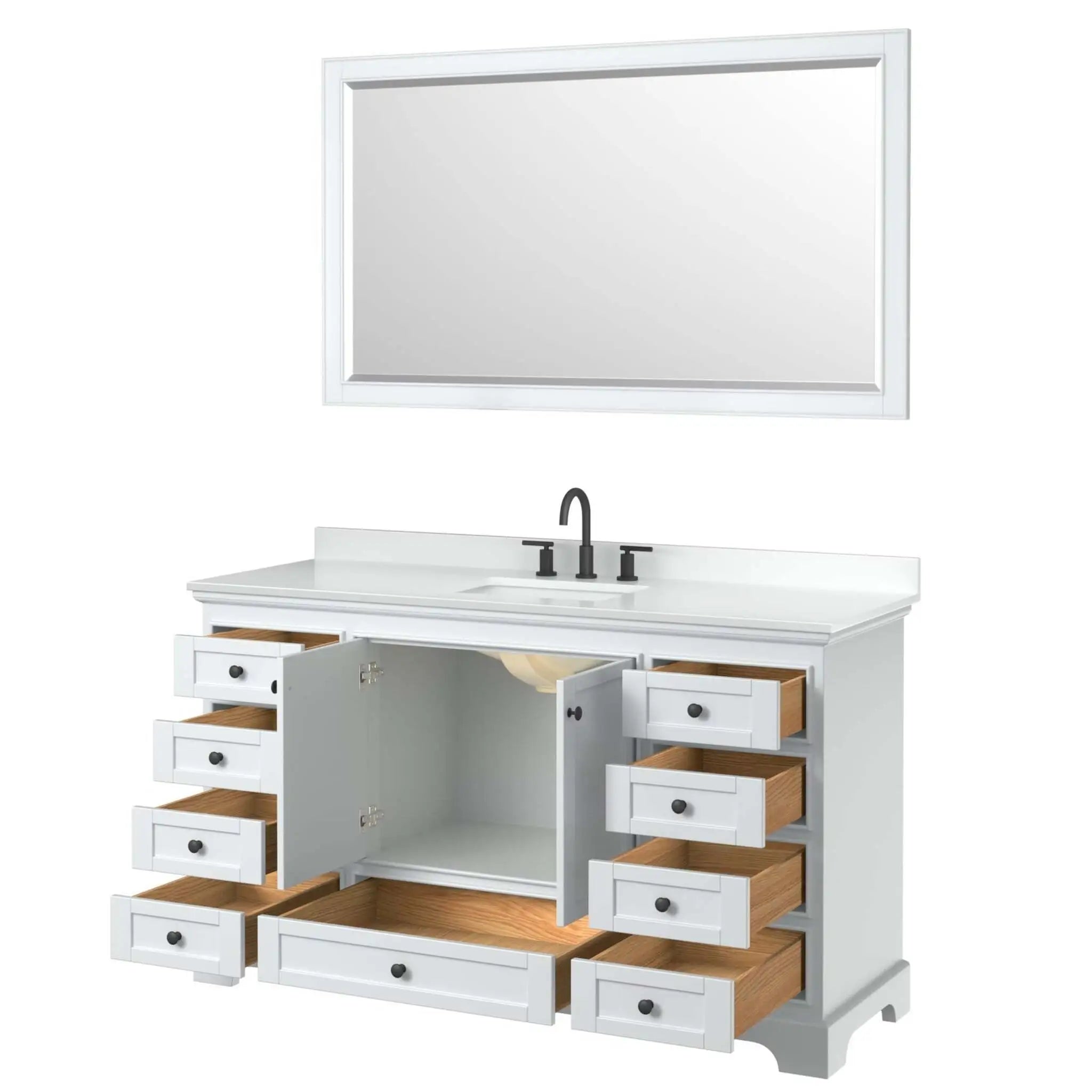 60" Deborah Single Bathroom Vanity in White with Matte Black Trim & 58" Mirror by Wyndham