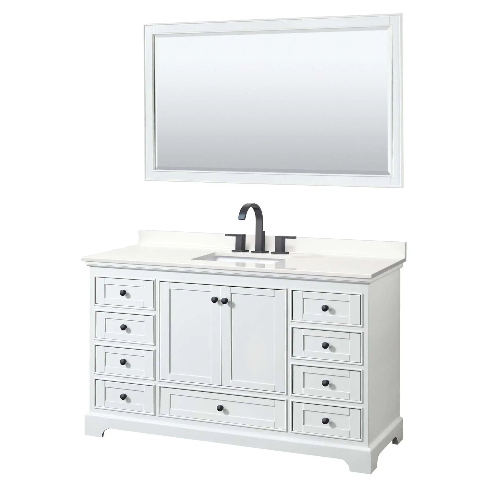 60" Deborah Single Bathroom Vanity in White with Matte Black Trim & 58" Mirror by Wyndham