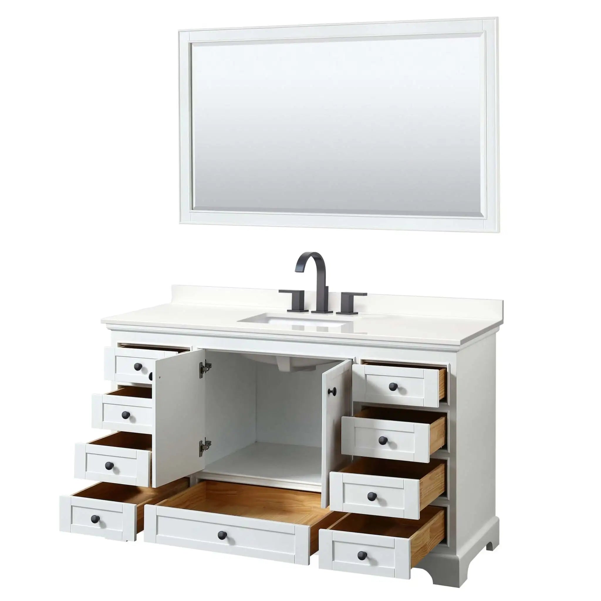 60" Deborah Single Bathroom Vanity in White with Matte Black Trim & 58" Mirror by Wyndham
