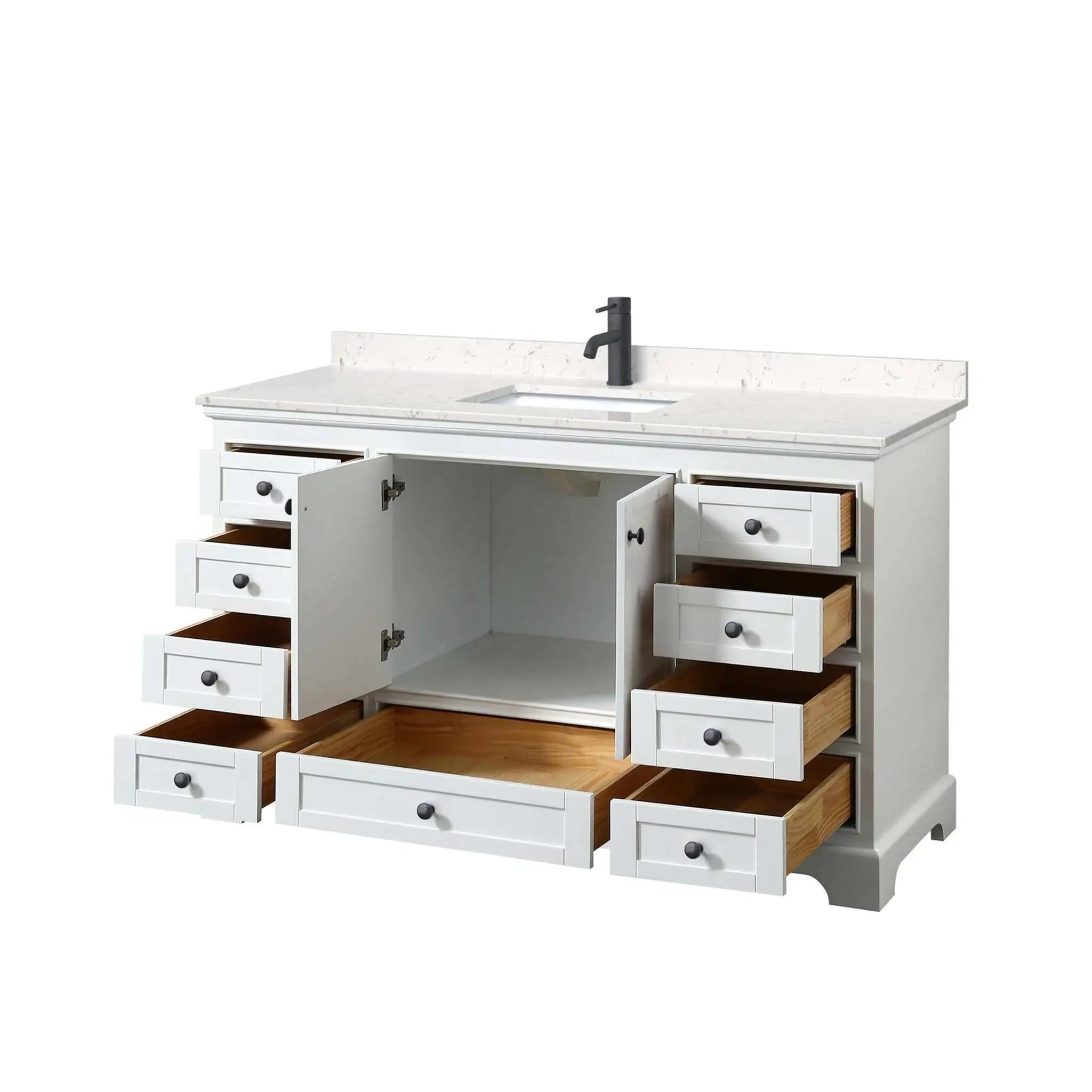 60" Deborah Single Bathroom Vanity in White with Matte Black Trim by Wyndham
