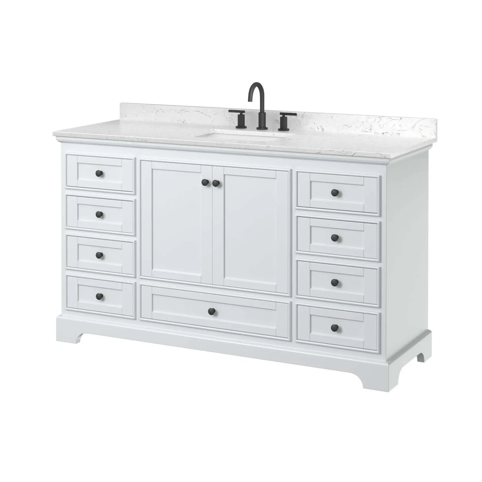 60" Deborah Single Bathroom Vanity in White with Matte Black Trim by Wyndham