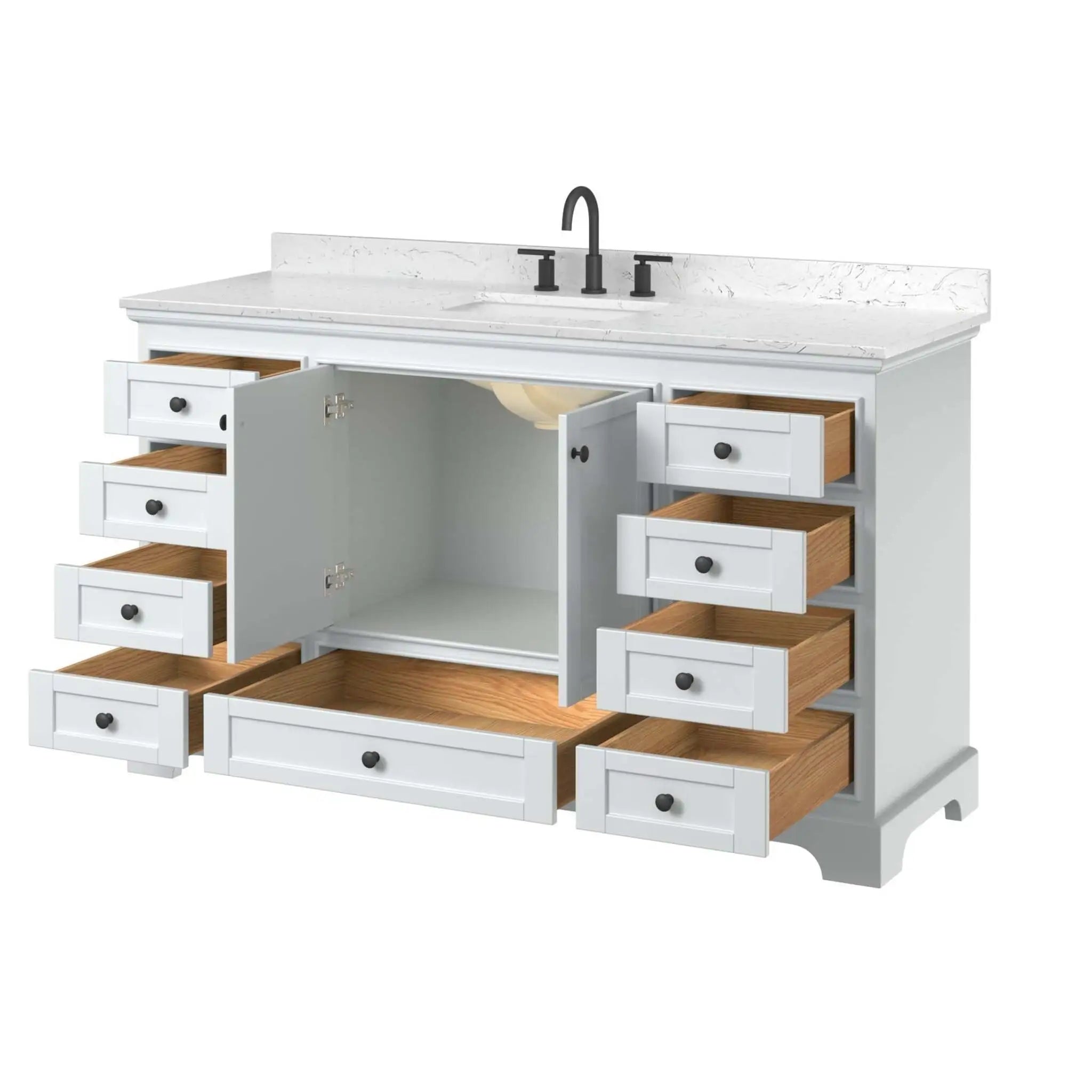 60" Deborah Single Bathroom Vanity in White with Matte Black Trim by Wyndham