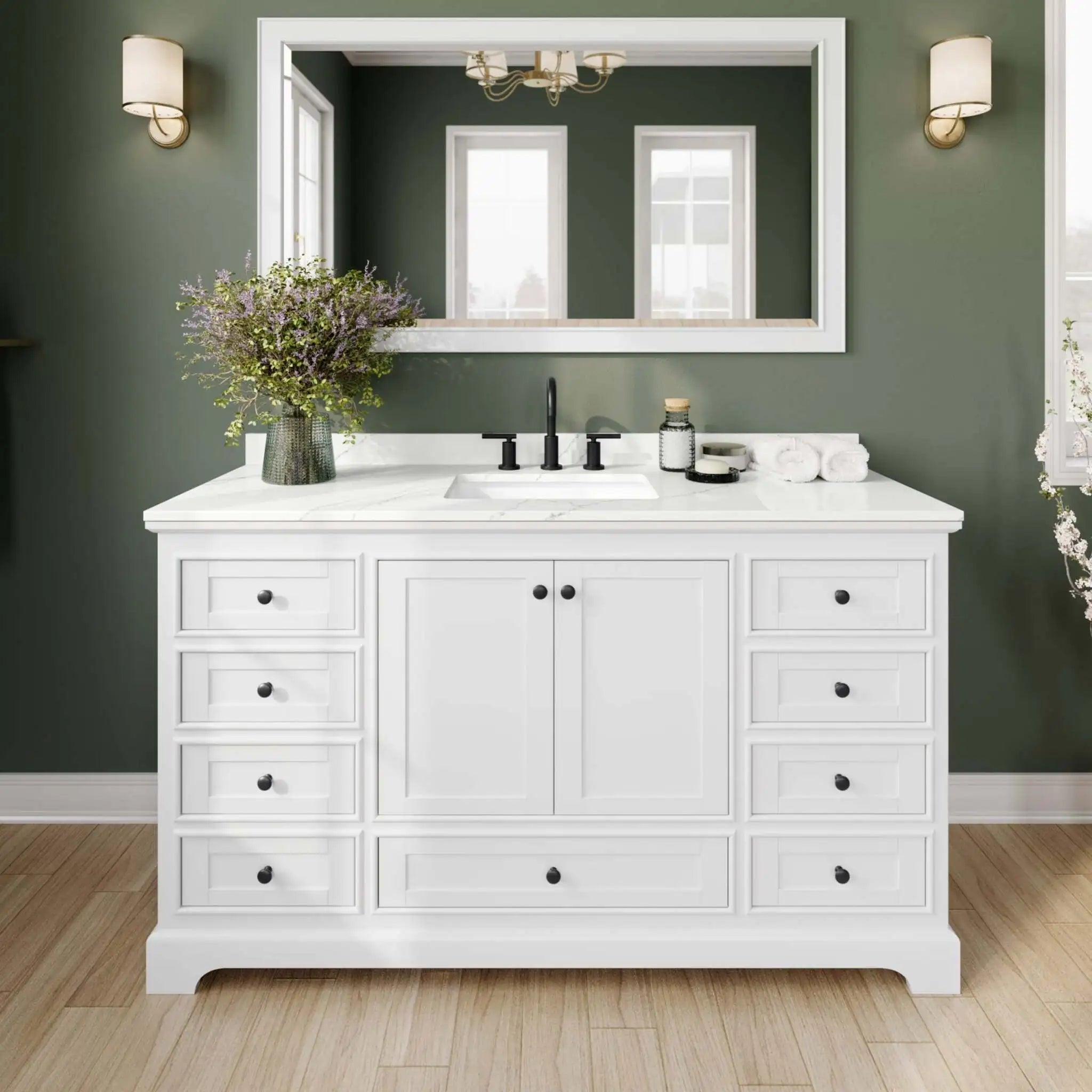60" Deborah Single Bathroom Vanity in White with Matte Black Trim by Wyndham