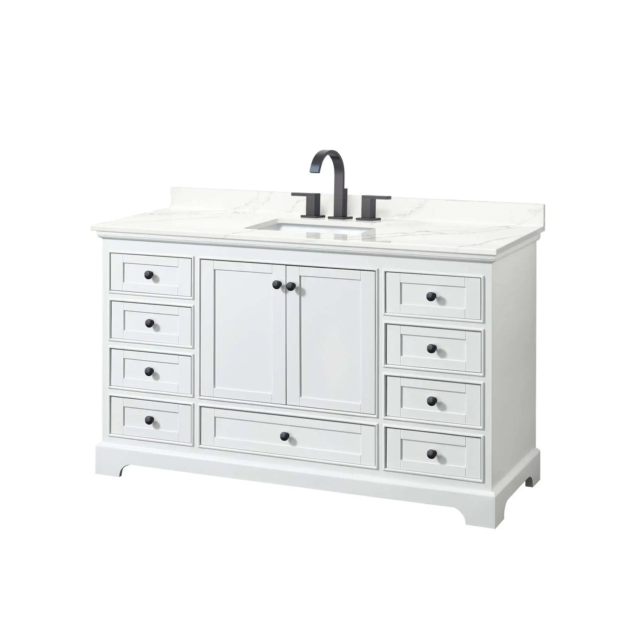 60" Deborah Single Bathroom Vanity in White with Matte Black Trim by Wyndham