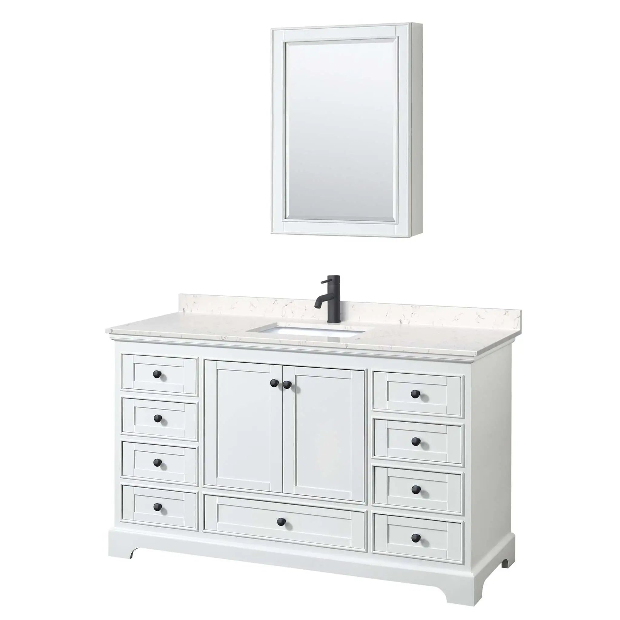 60" Deborah Single Bathroom Vanity in White with Matte Black Trim & Medicine Cabinet by Wyndham