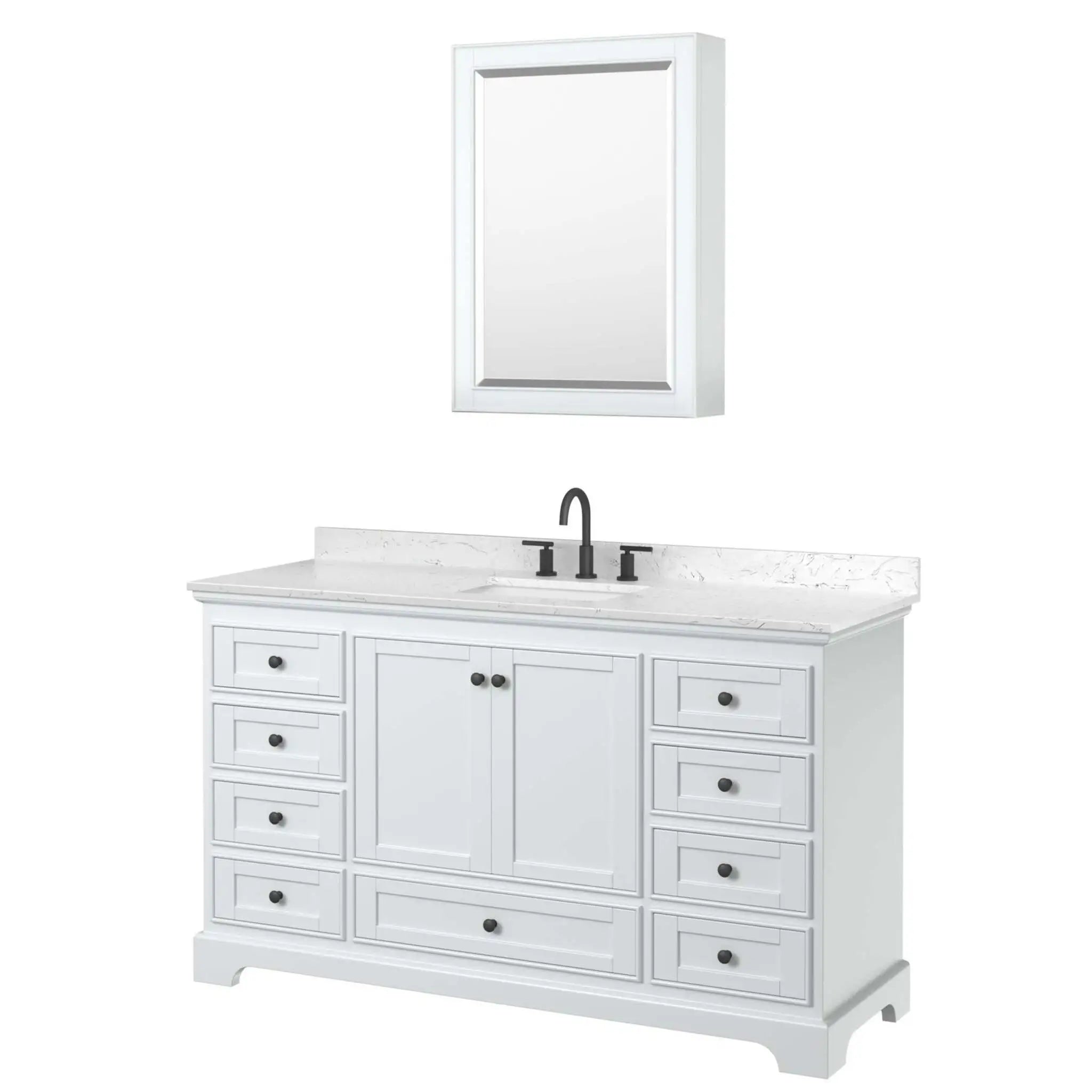 60" Deborah Single Bathroom Vanity in White with Matte Black Trim & Medicine Cabinet by Wyndham