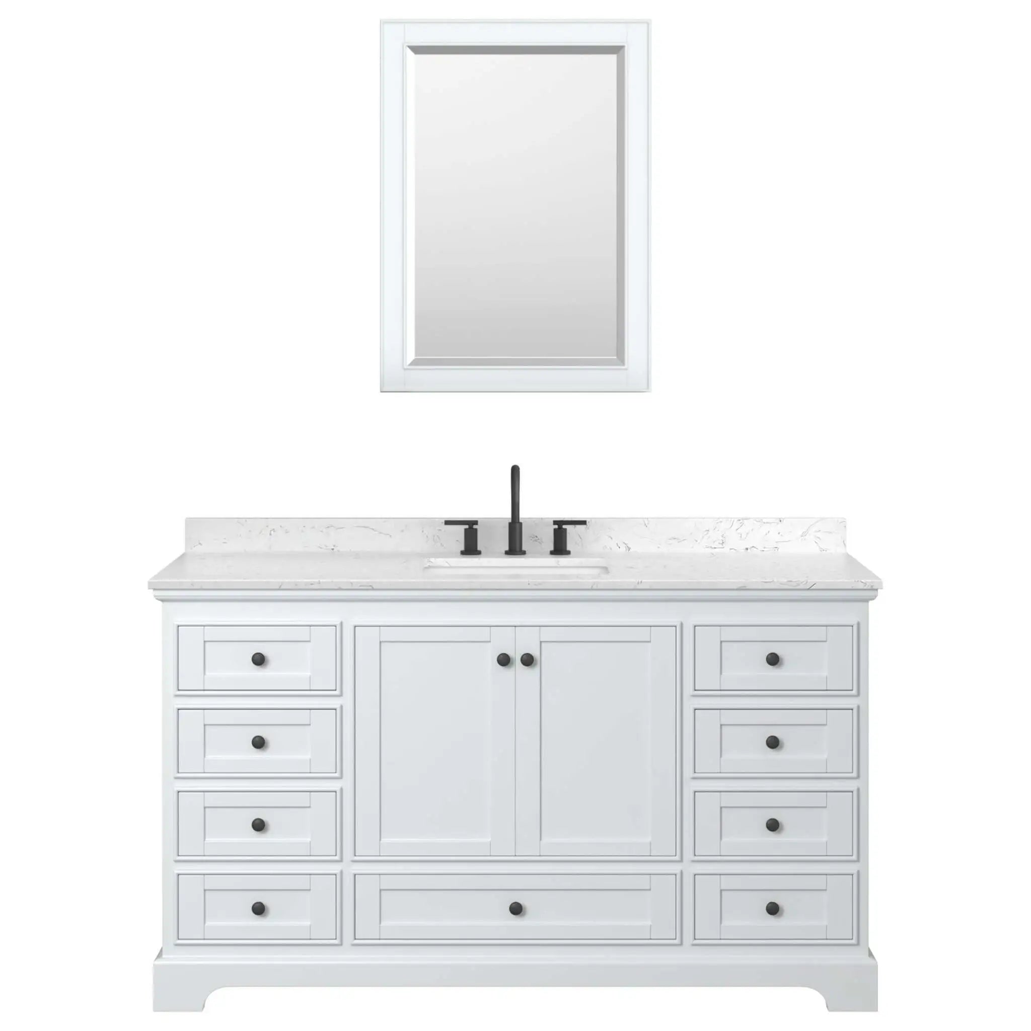 60" Deborah Single Bathroom Vanity in White with Matte Black Trim & Medicine Cabinet by Wyndham