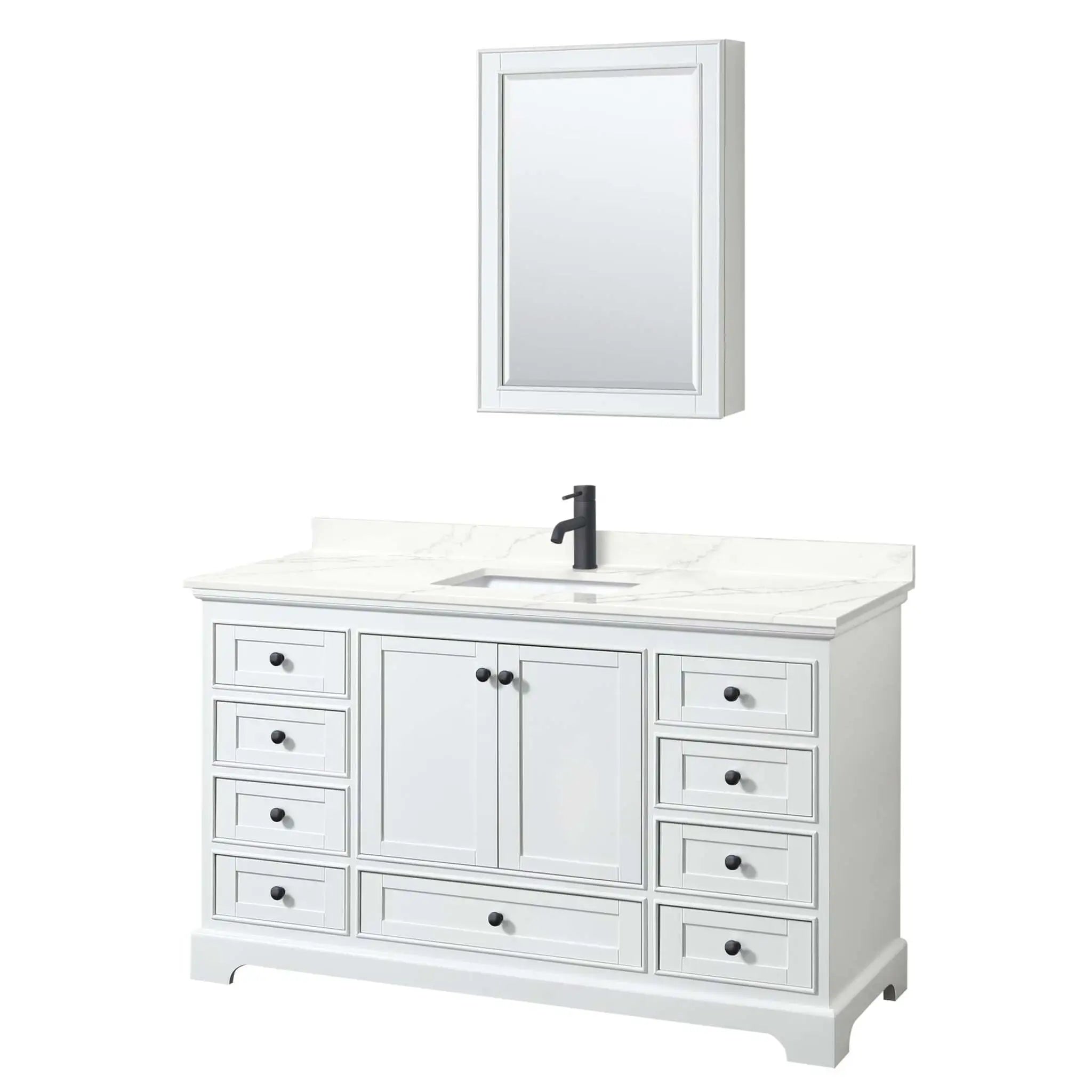 60" Deborah Single Bathroom Vanity in White with Matte Black Trim & Medicine Cabinet by Wyndham