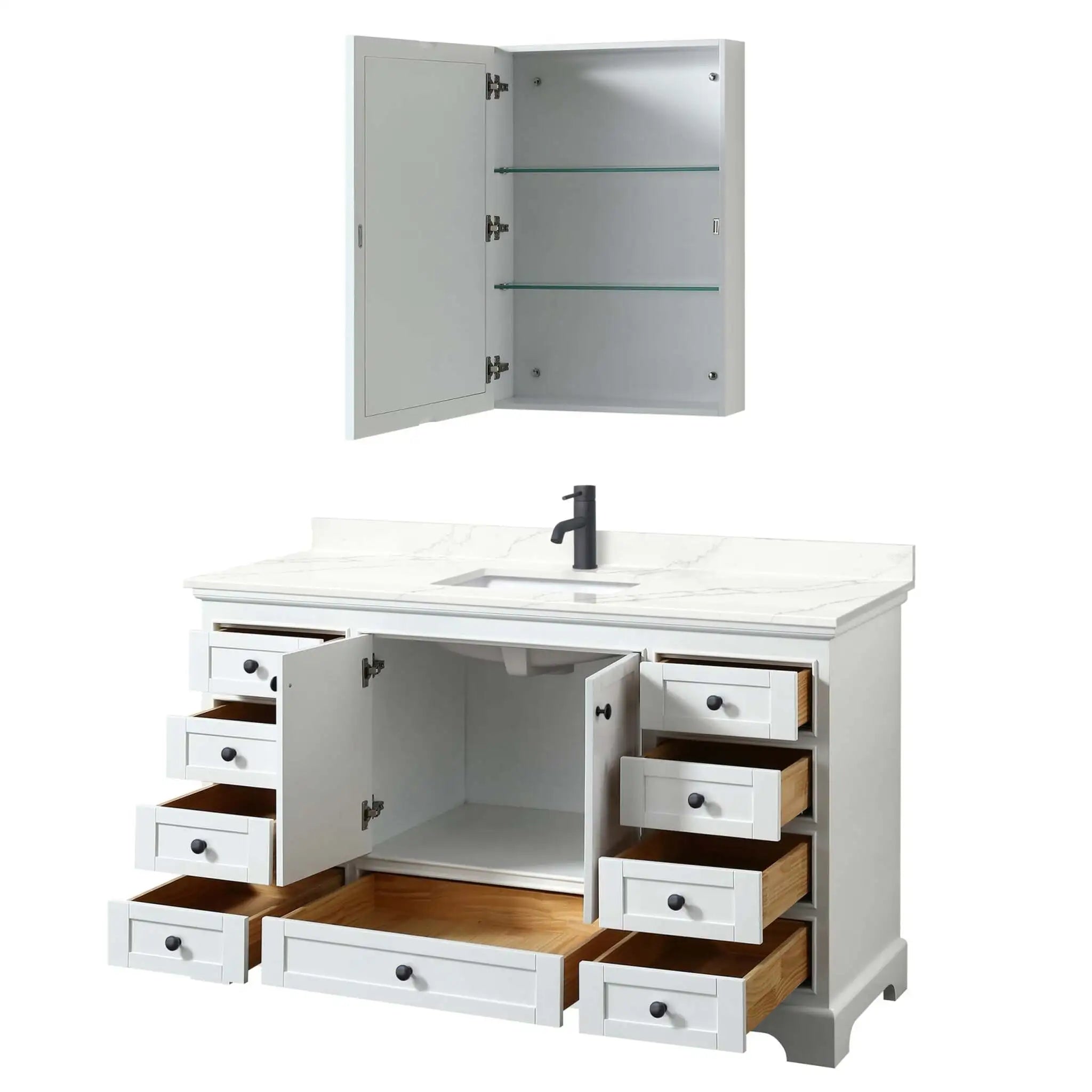 60" Deborah Single Bathroom Vanity in White with Matte Black Trim & Medicine Cabinet by Wyndham