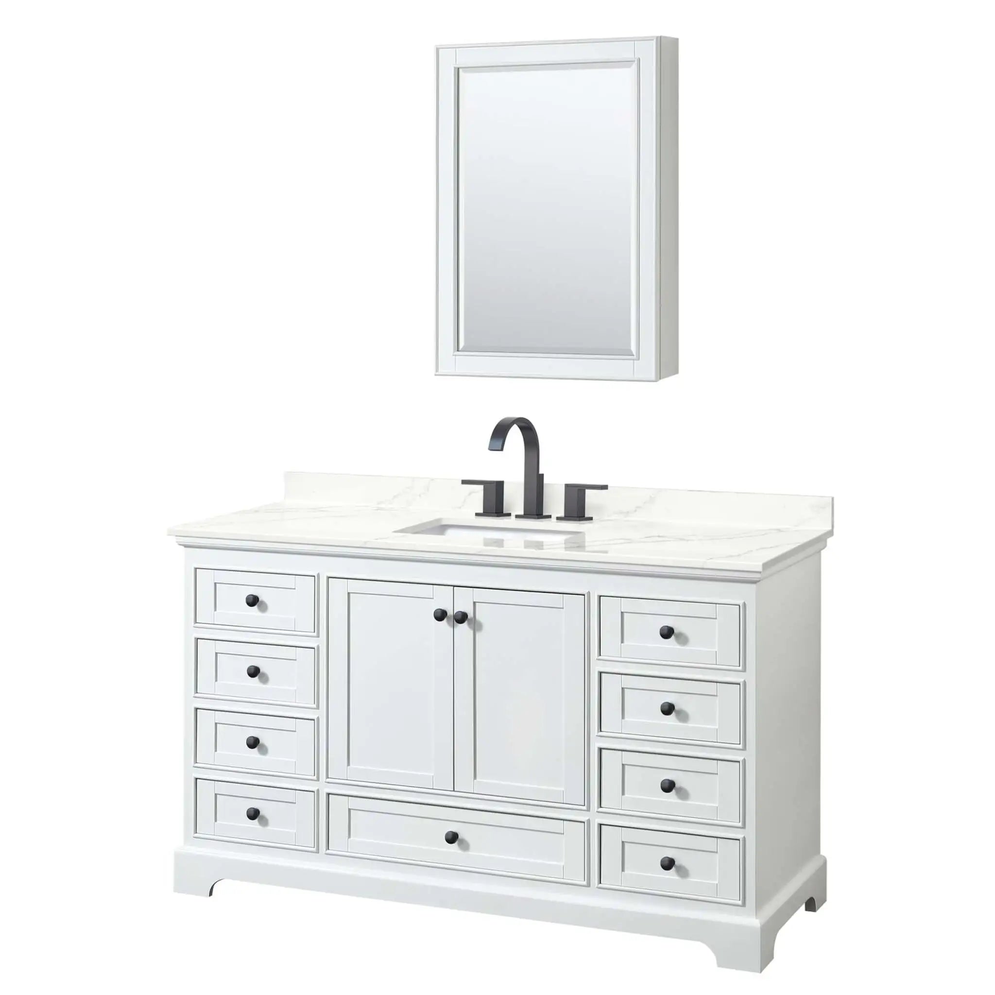 60" Deborah Single Bathroom Vanity in White with Matte Black Trim & Medicine Cabinet by Wyndham
