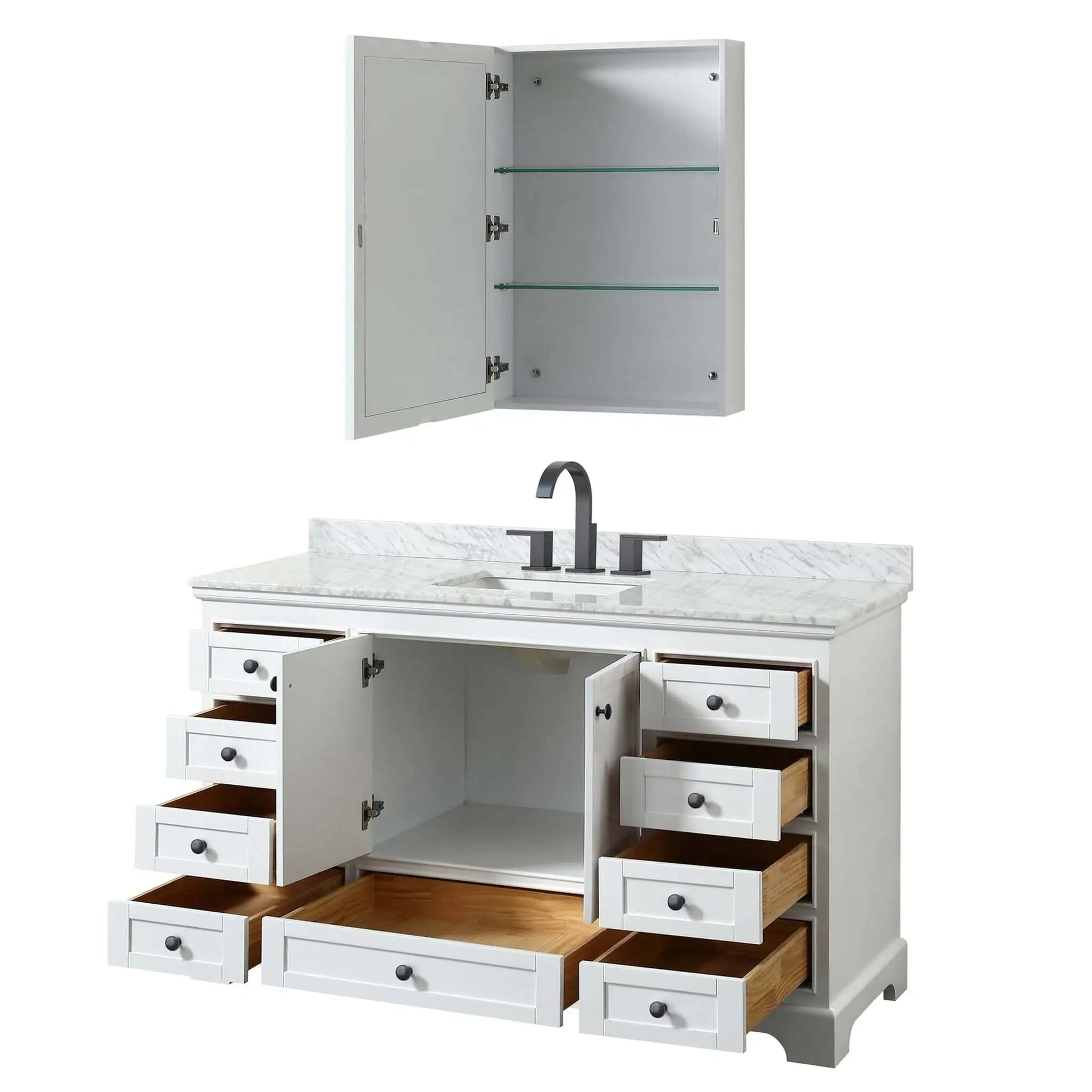 60" Deborah Single Bathroom Vanity in White with Matte Black Trim & Medicine Cabinet by Wyndham