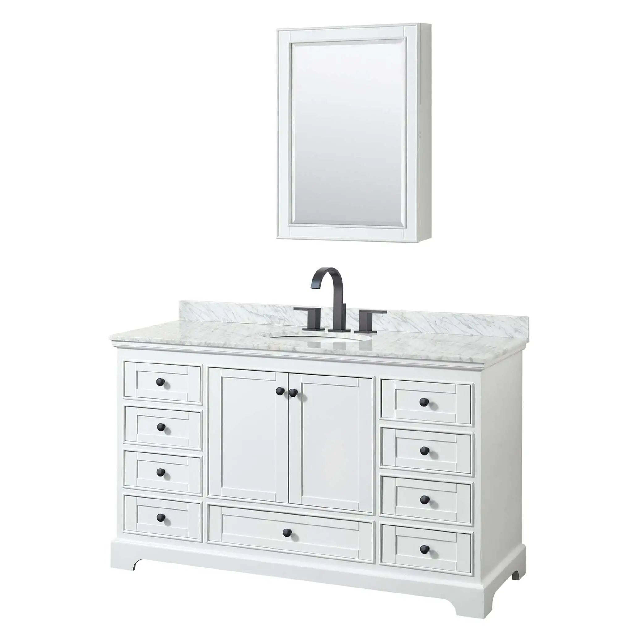 60" Deborah Single Bathroom Vanity in White with Matte Black Trim & Medicine Cabinet by Wyndham