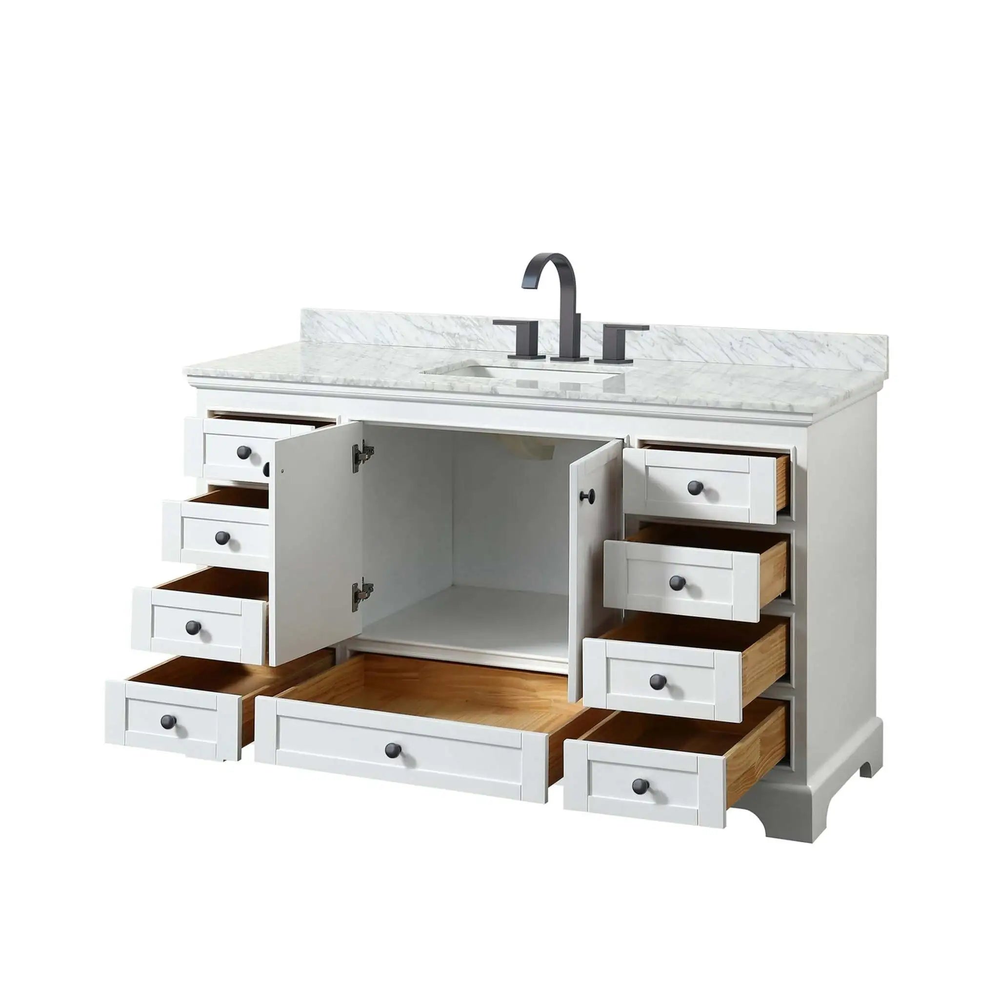 60" Deborah Single Bathroom Vanity in White with Matte Black Trim by Wyndham