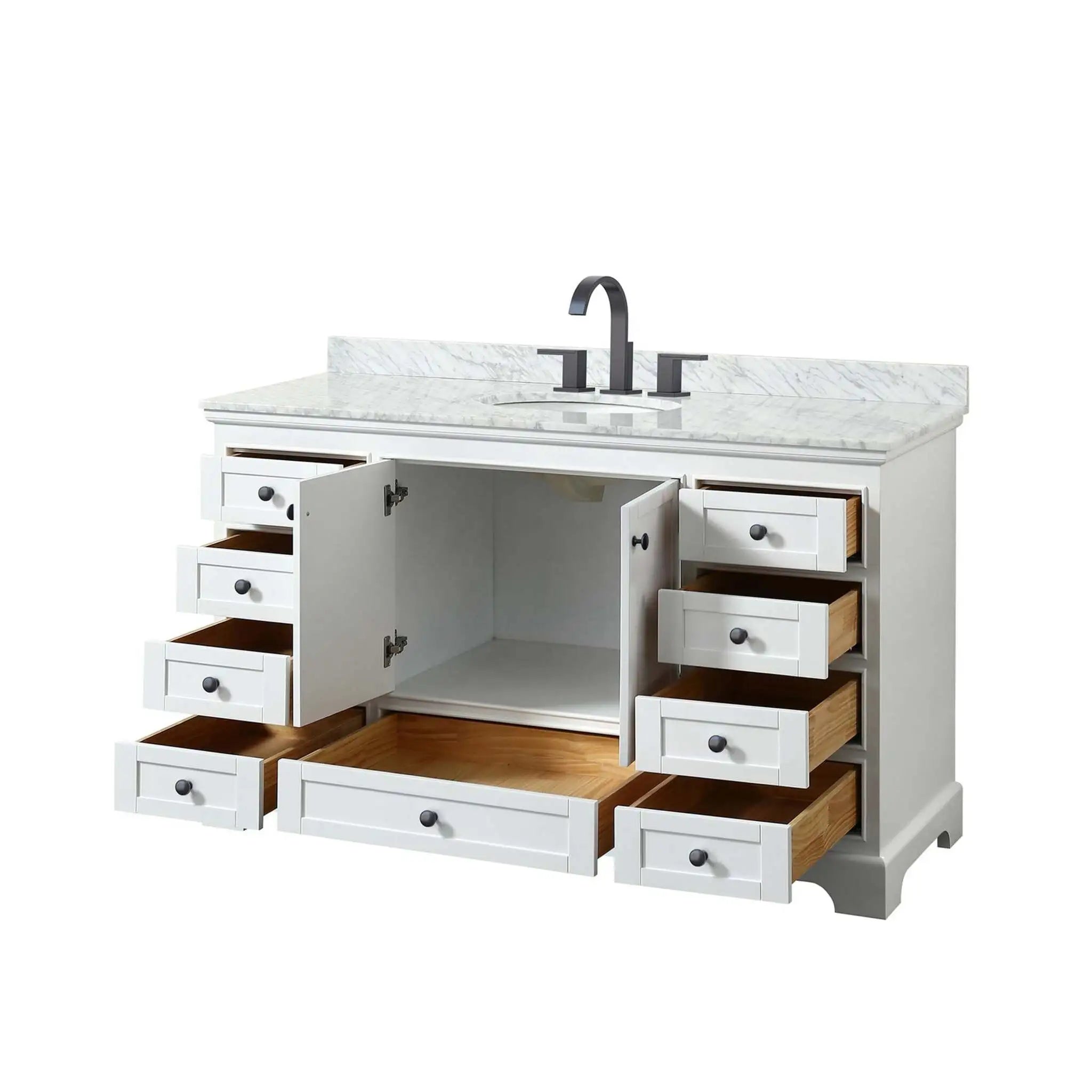 60" Deborah Single Bathroom Vanity in White with Matte Black Trim by Wyndham