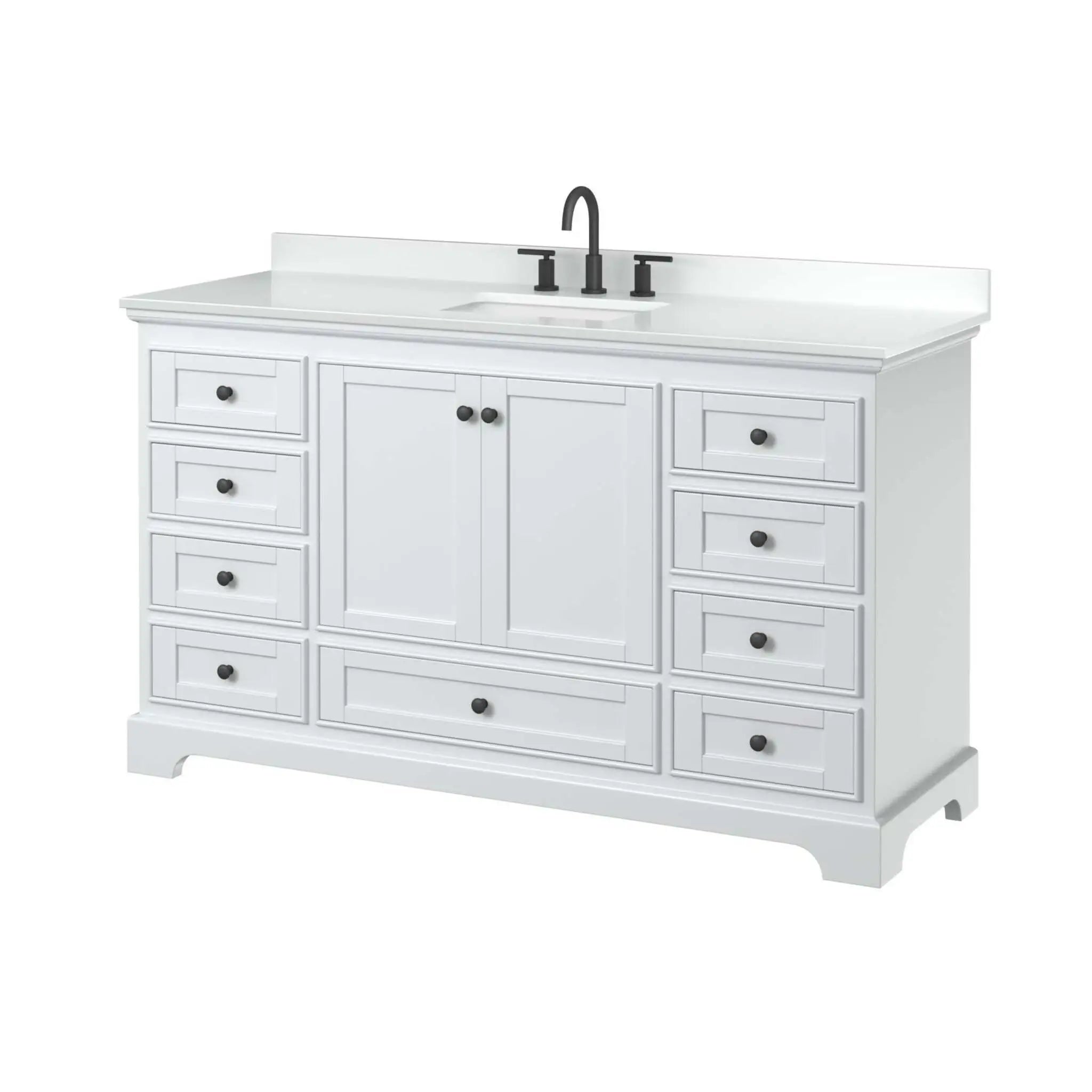 60" Deborah Single Bathroom Vanity in White with Matte Black Trim by Wyndham