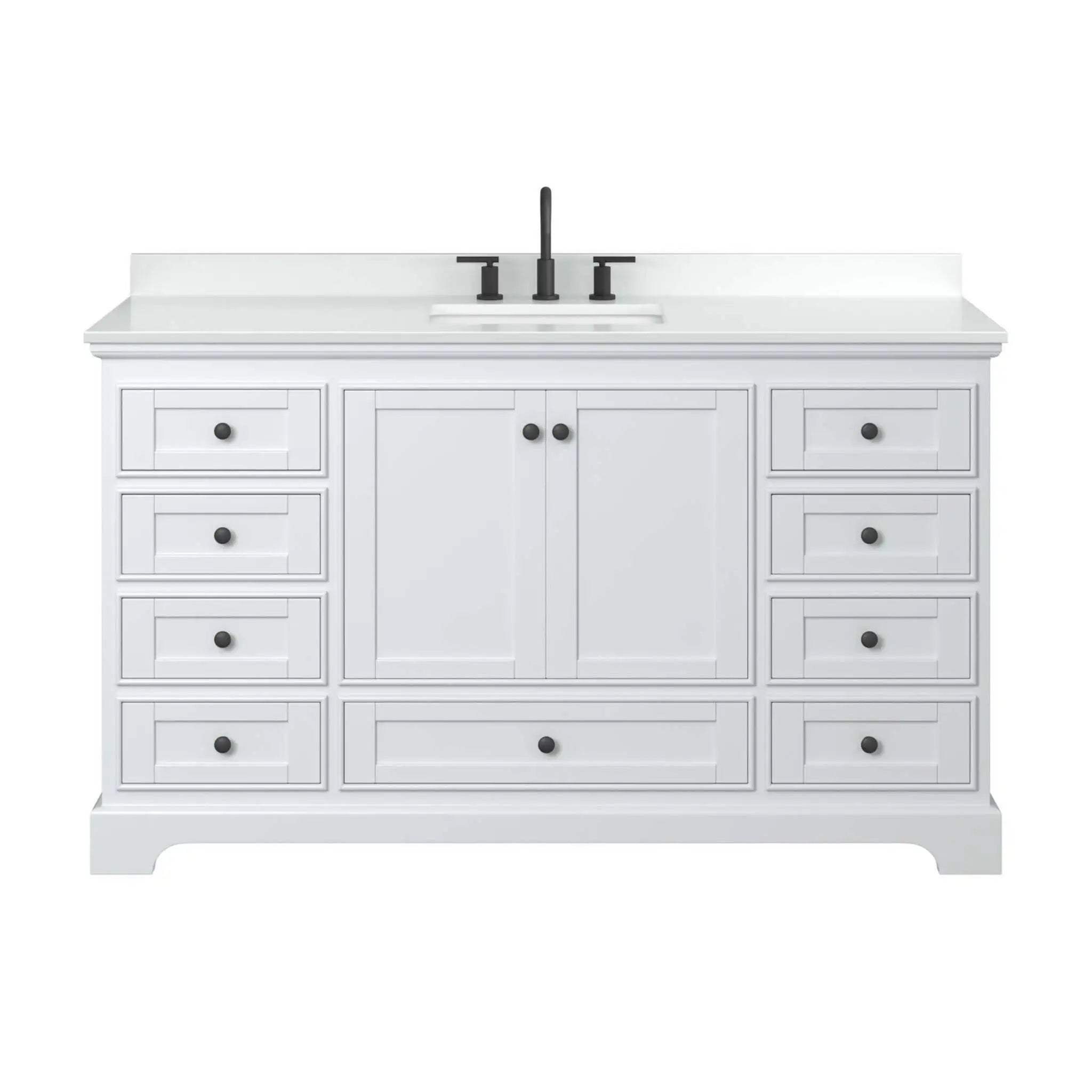 60" Deborah Single Bathroom Vanity in White with Matte Black Trim by Wyndham