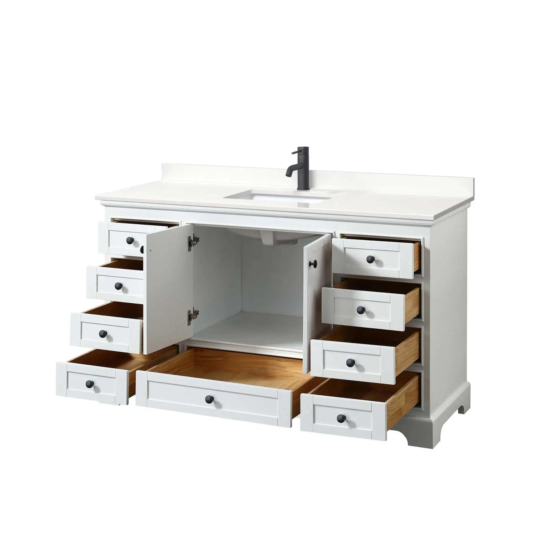 60" Deborah Single Bathroom Vanity in White with Matte Black Trim by Wyndham