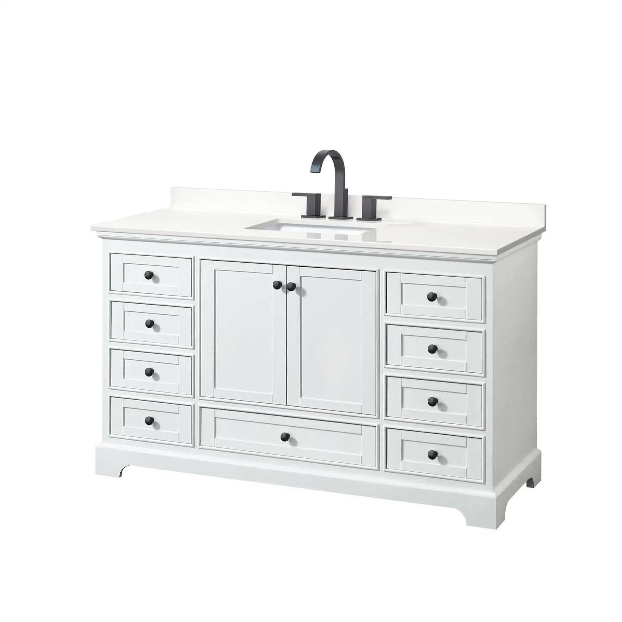 60" Deborah Single Bathroom Vanity in White with Matte Black Trim by Wyndham