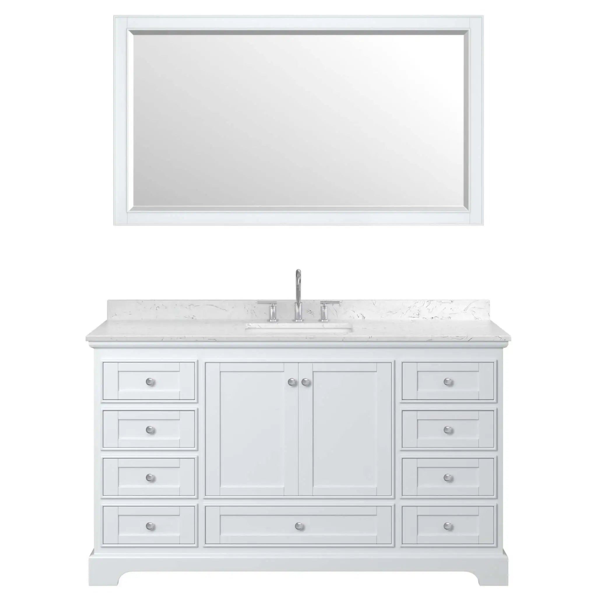 60" Deborah Single Bathroom Vanity in White with Polished Chrome Trim & 58" Mirror by Wyndham