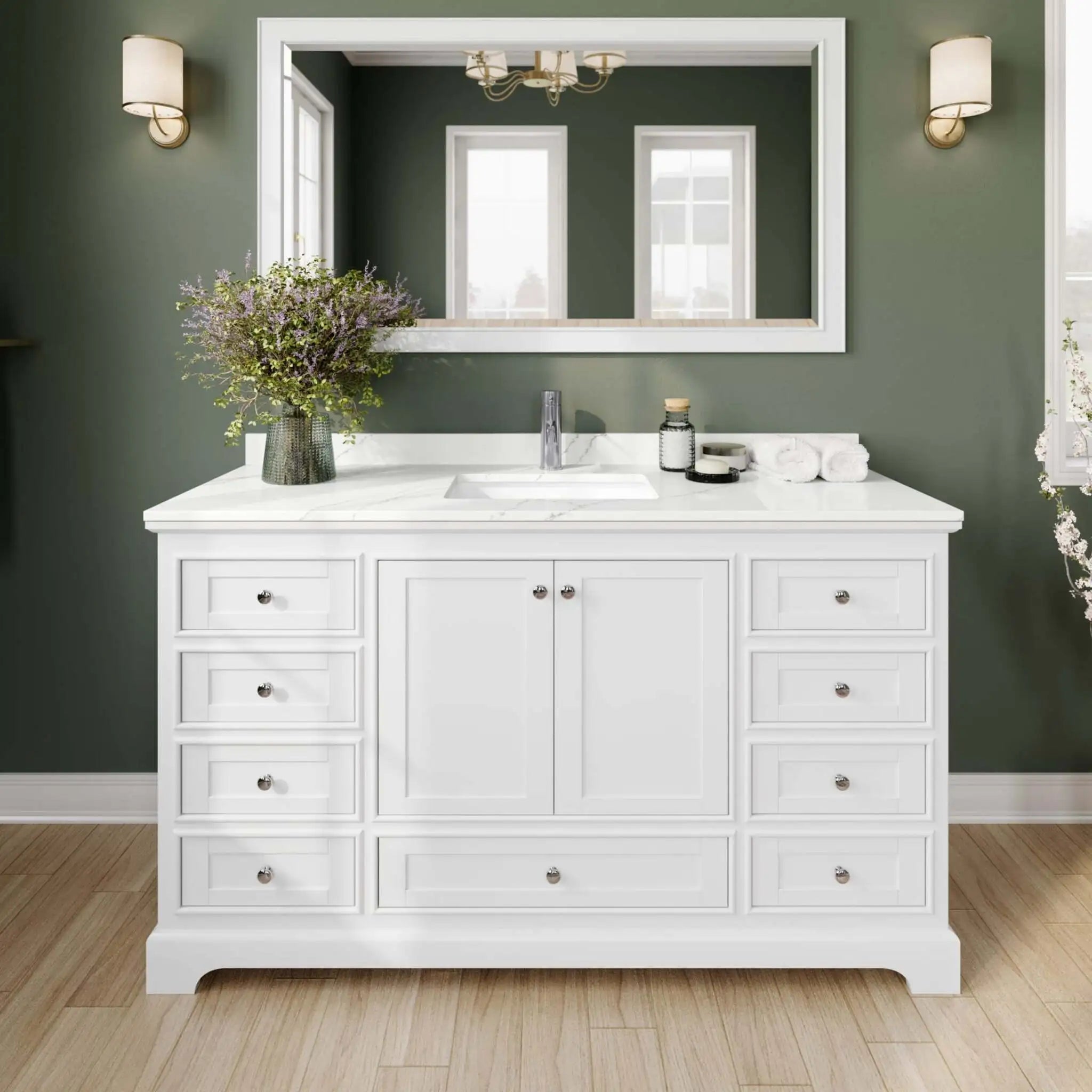 60" Deborah Single Bathroom Vanity in White with Polished Chrome Trim & 58" Mirror by Wyndham