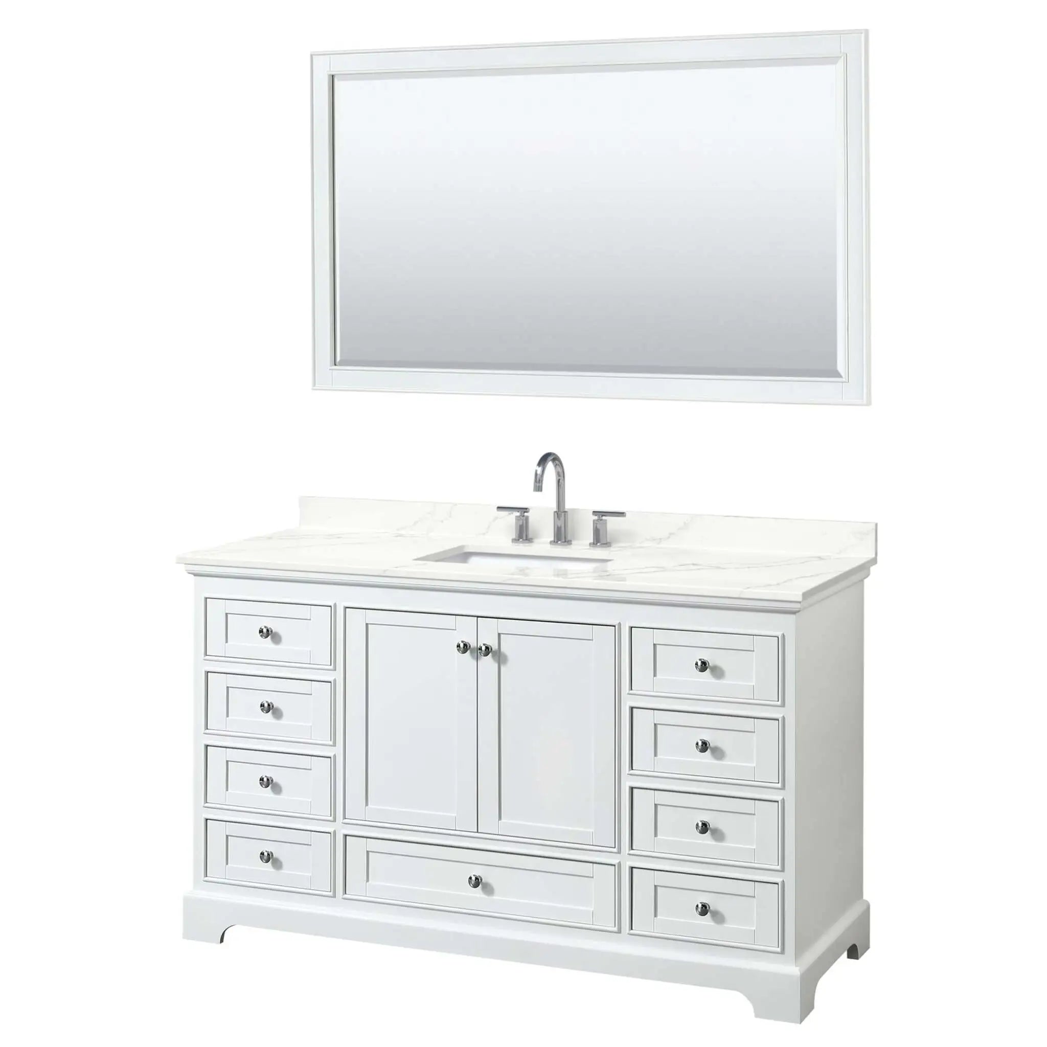60" Deborah Single Bathroom Vanity in White with Polished Chrome Trim & 58" Mirror by Wyndham