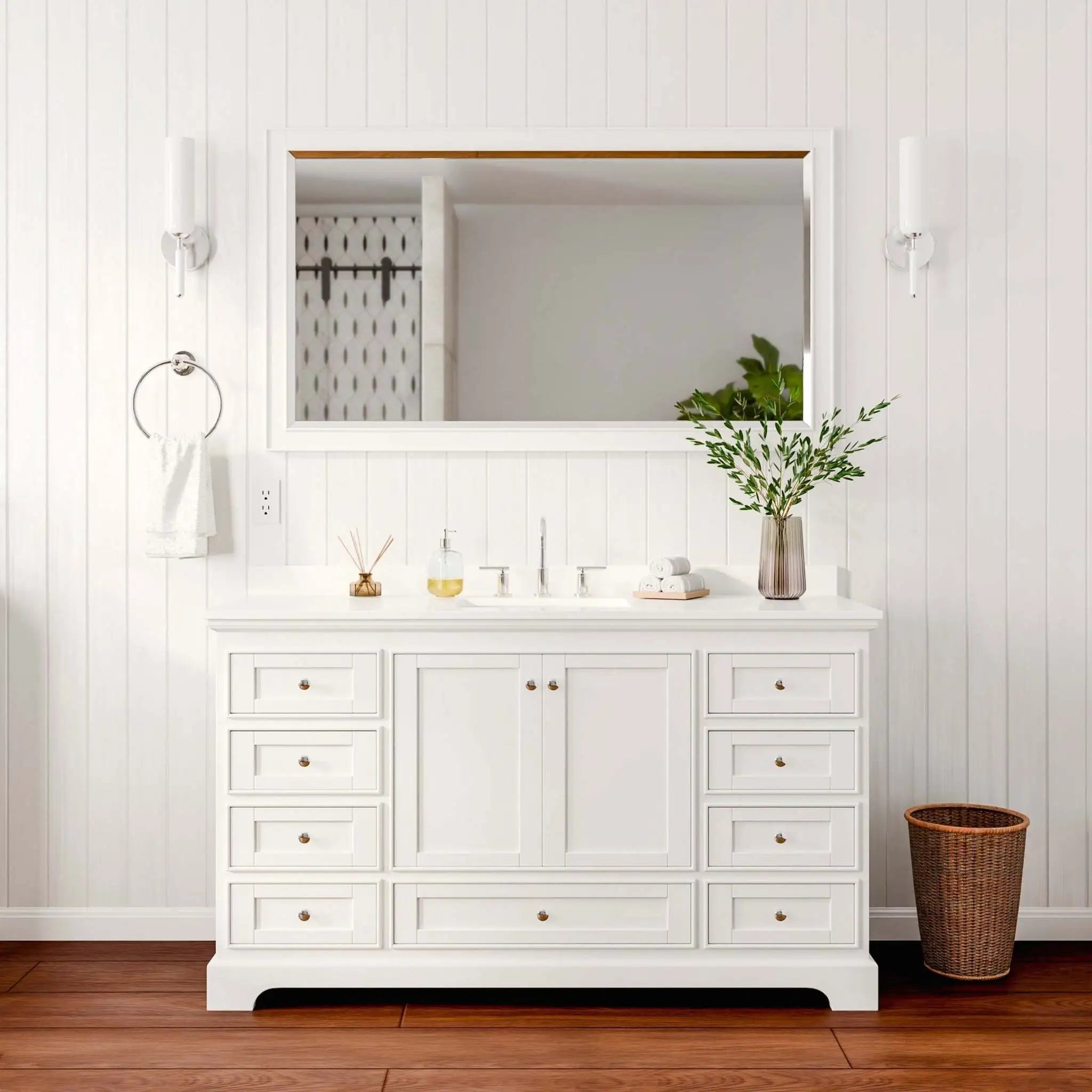 60" Deborah Single Bathroom Vanity in White with Polished Chrome Trim & 58" Mirror by Wyndham