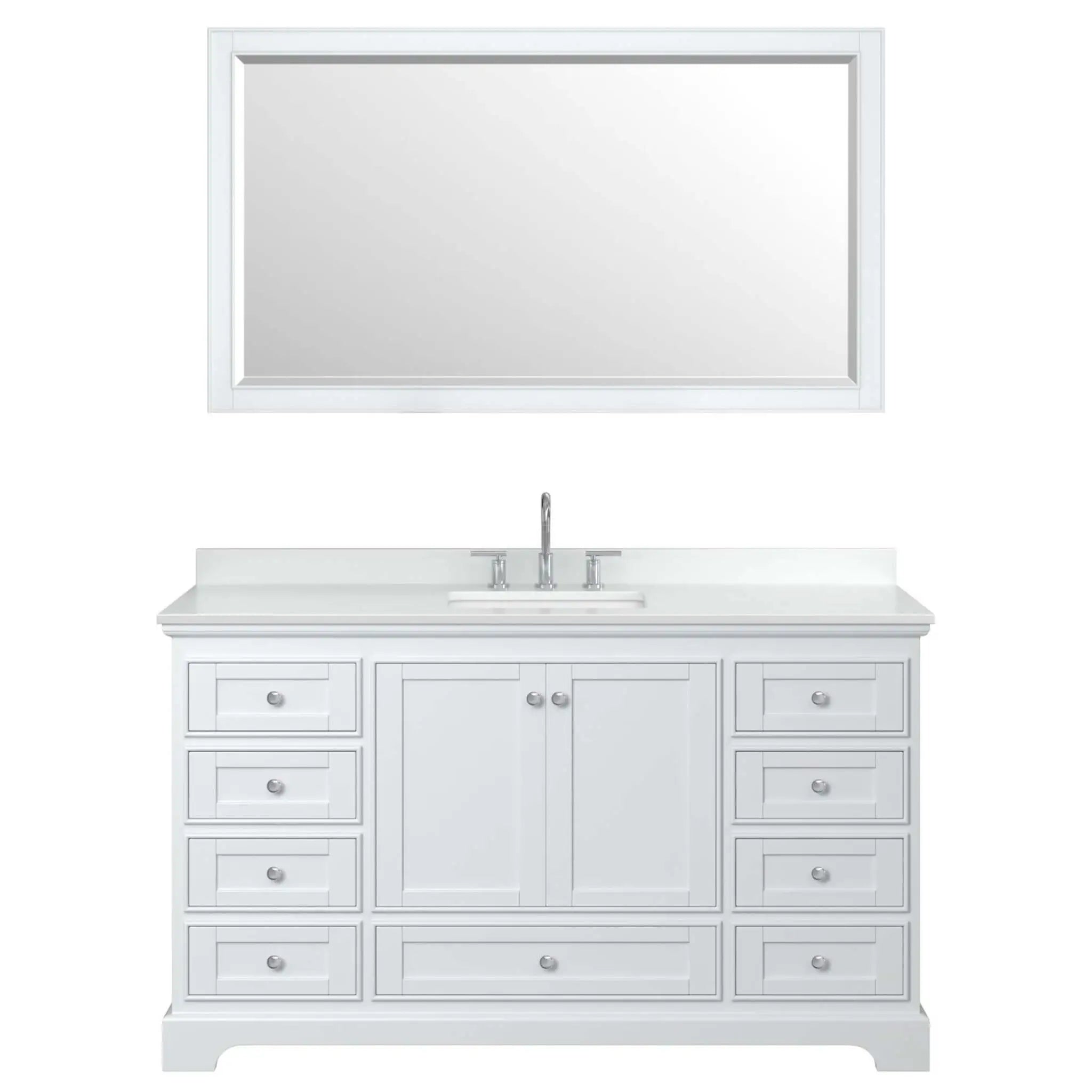 60" Deborah Single Bathroom Vanity in White with Polished Chrome Trim & 58" Mirror by Wyndham