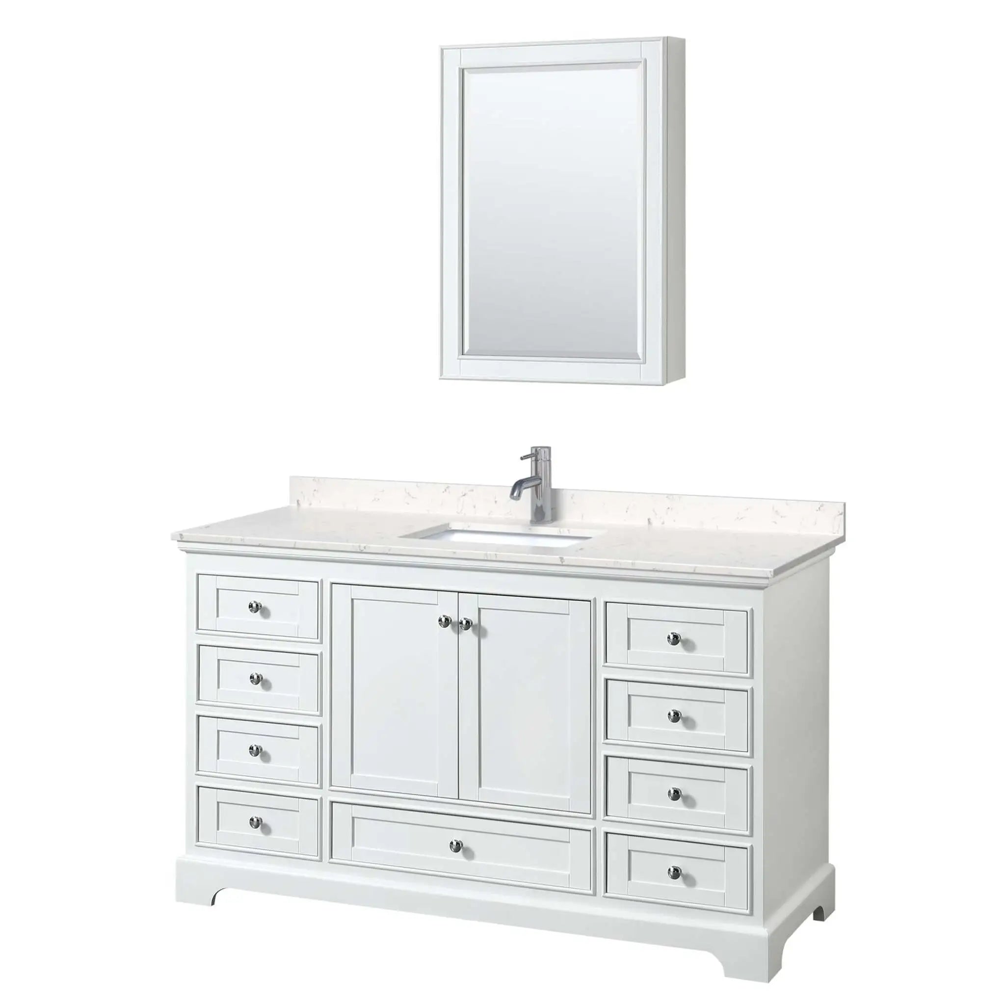 60" Deborah Single Bathroom Vanity in White with Polished Chrome Trim & Medicine Cabinet by Wyndham