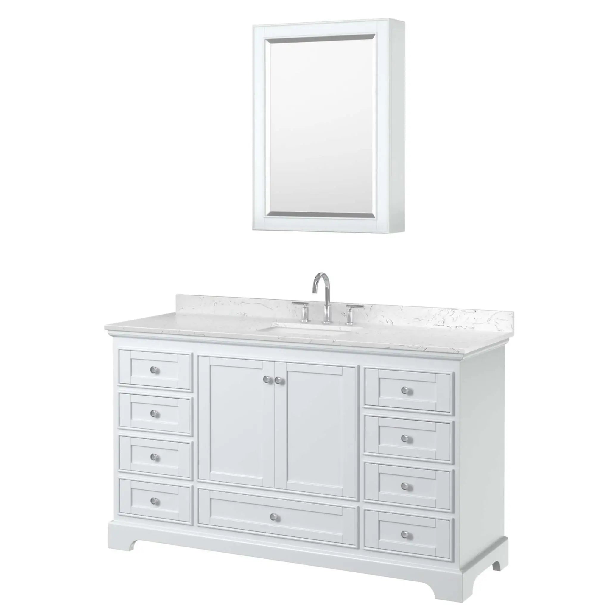 60" Deborah Single Bathroom Vanity in White with Polished Chrome Trim & Medicine Cabinet by Wyndham