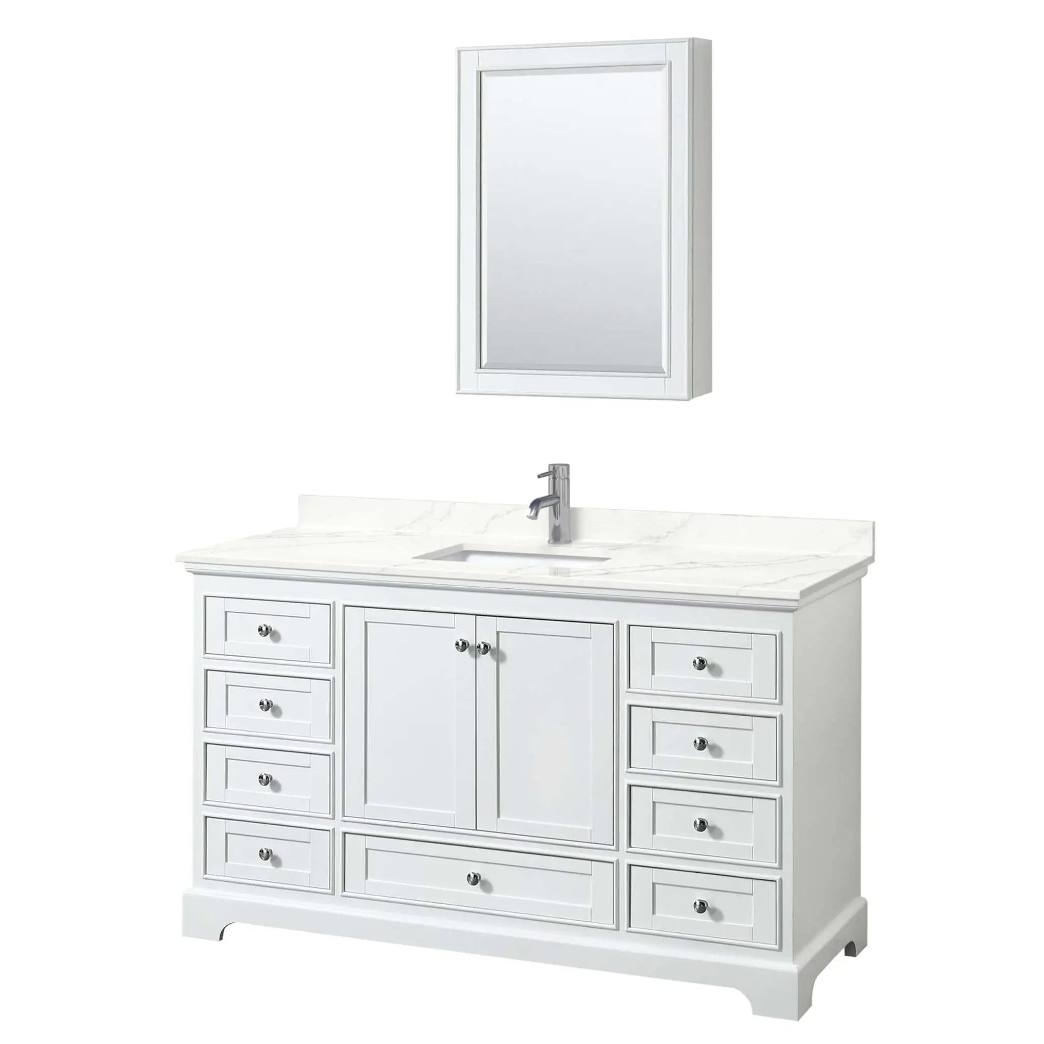60" Deborah Single Bathroom Vanity in White with Polished Chrome Trim & Medicine Cabinet by Wyndham