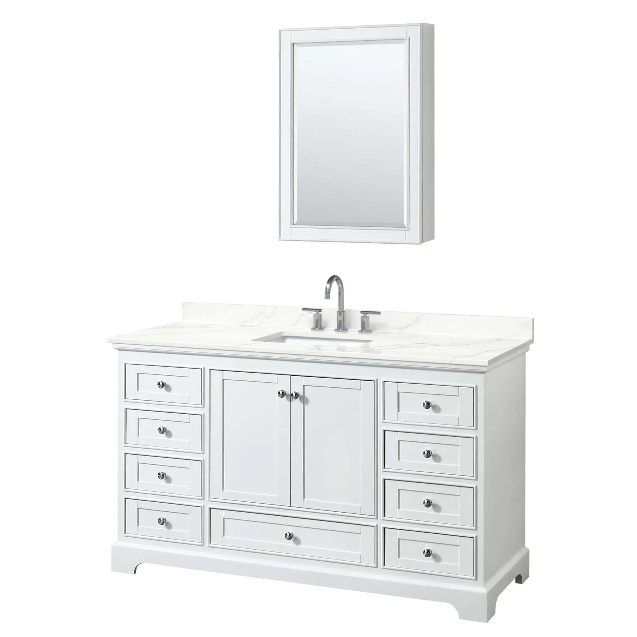 60" Deborah Single Bathroom Vanity in White with Polished Chrome Trim & Medicine Cabinet by Wyndham