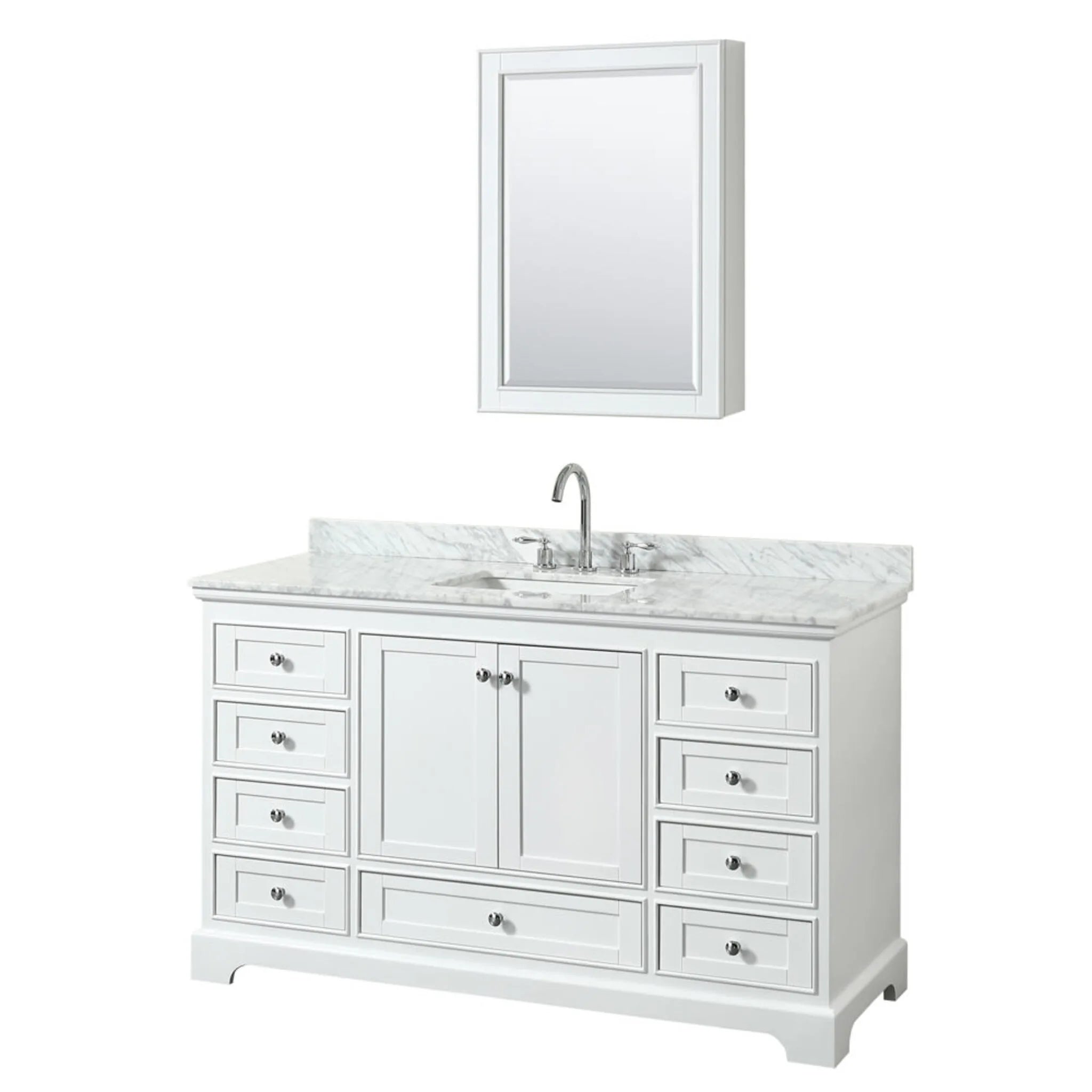 60" Deborah Single Bathroom Vanity in White with Polished Chrome Trim & Medicine Cabinet by Wyndham