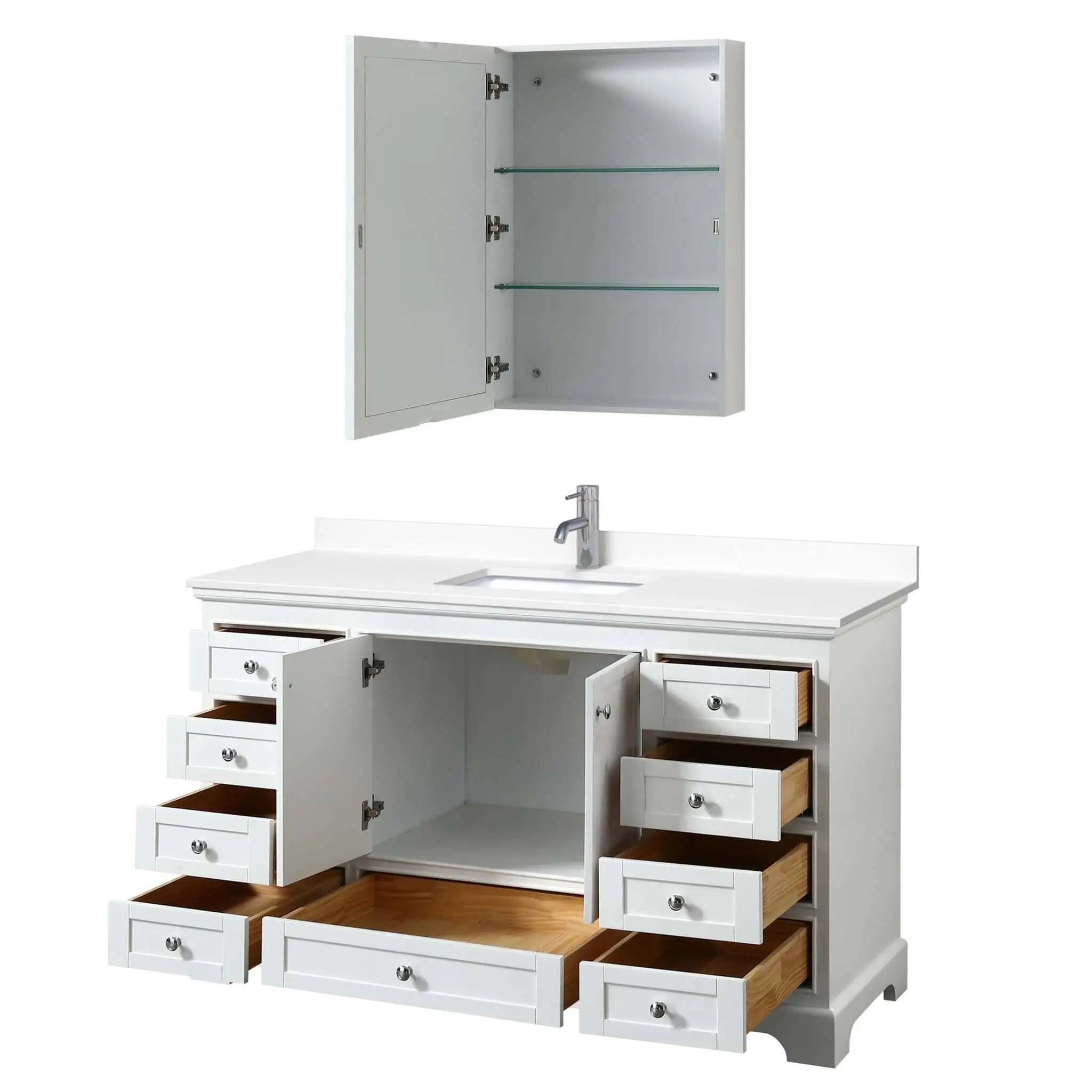 60" Deborah Single Bathroom Vanity in White with Polished Chrome Trim & Medicine Cabinet by Wyndham
