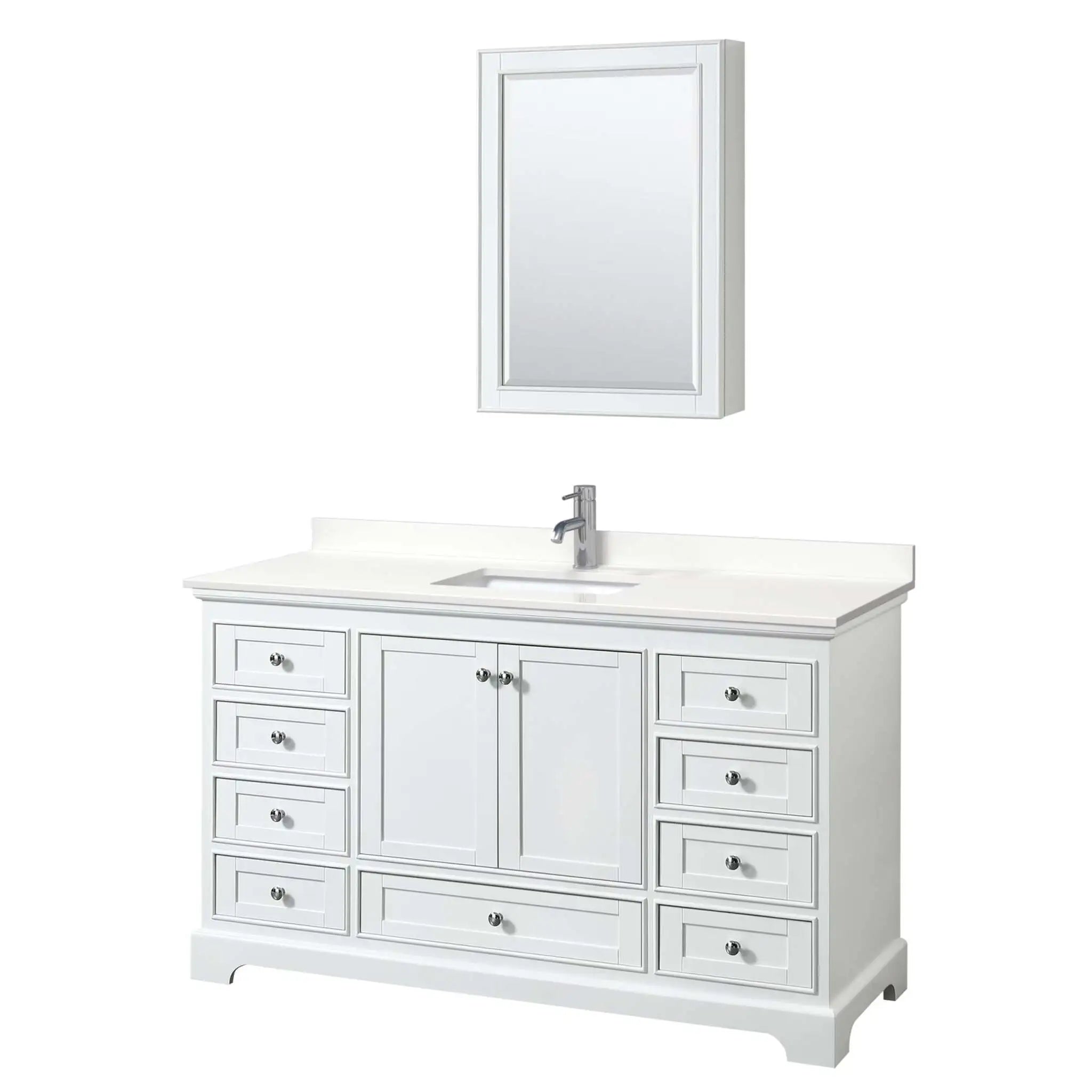 60" Deborah Single Bathroom Vanity in White with Polished Chrome Trim & Medicine Cabinet by Wyndham