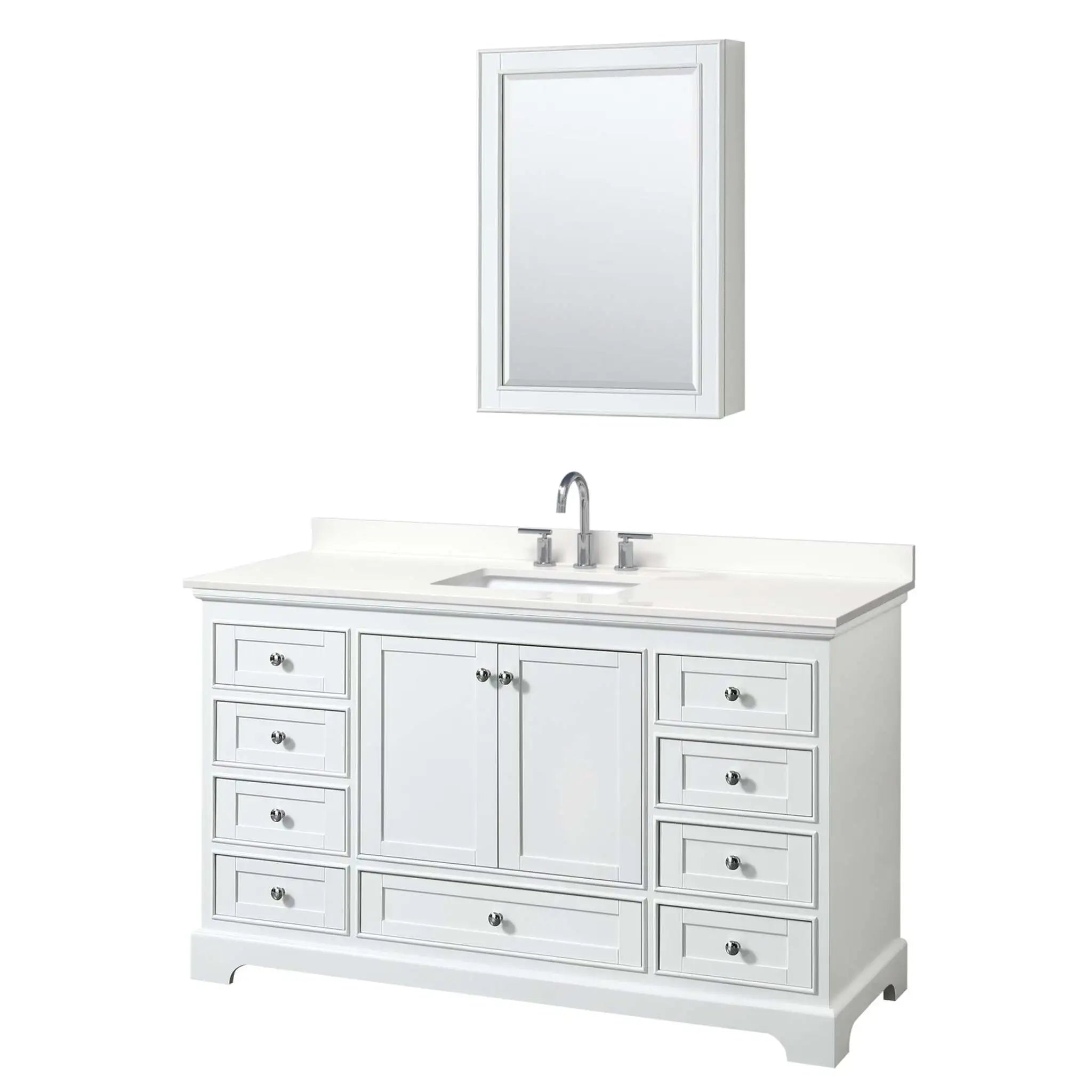60" Deborah Single Bathroom Vanity in White with Polished Chrome Trim & Medicine Cabinet by Wyndham