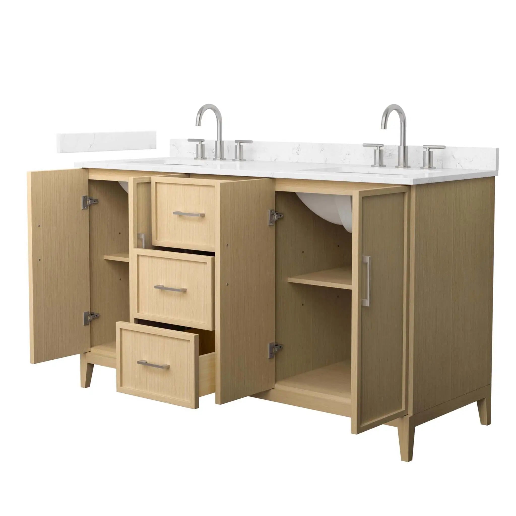 60" Elan Double Bathroom Vanity in White Oak with Brushed Nickel Trim by Wyndham