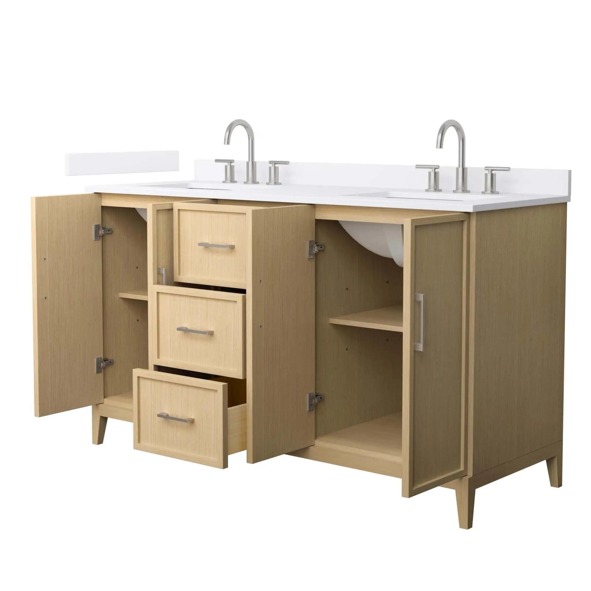 60" Elan Double Bathroom Vanity in White Oak with Brushed Nickel Trim by Wyndham