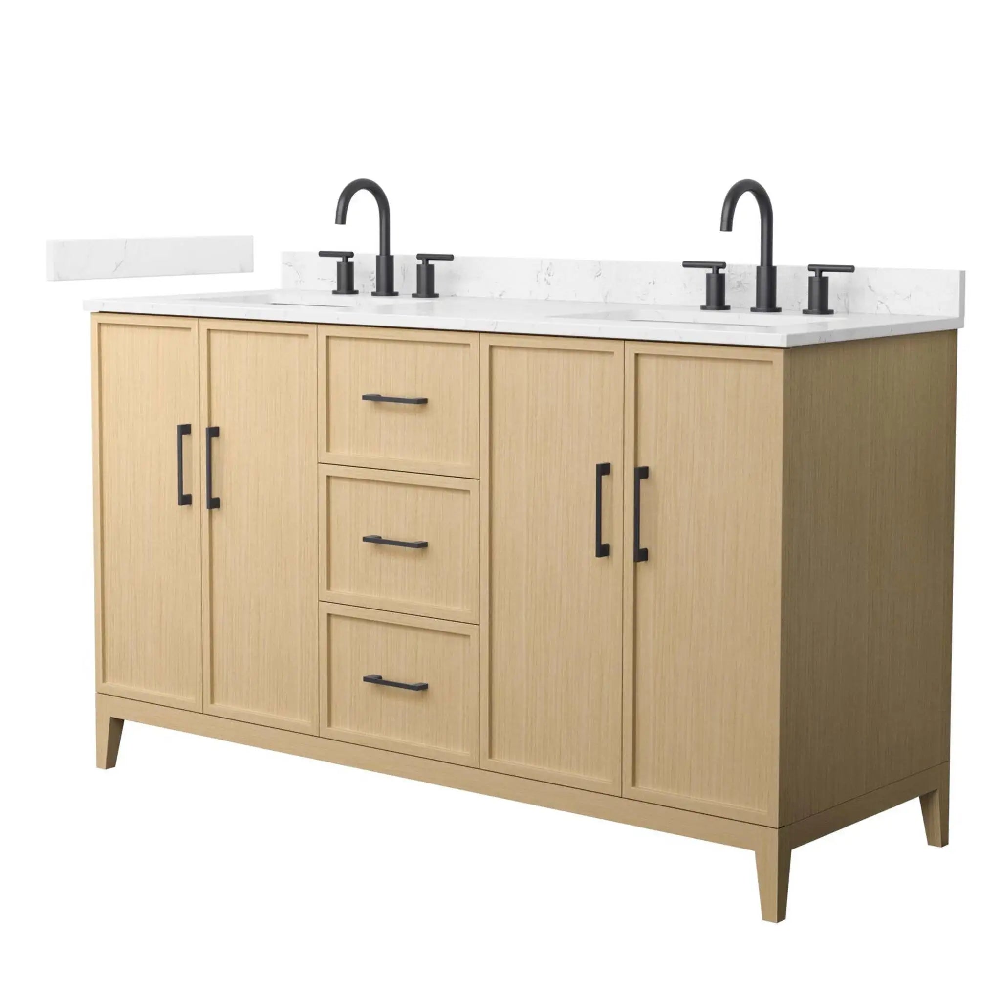 60" Elan Double Bathroom Vanity in White Oak with Matte Black Trim by Wyndham