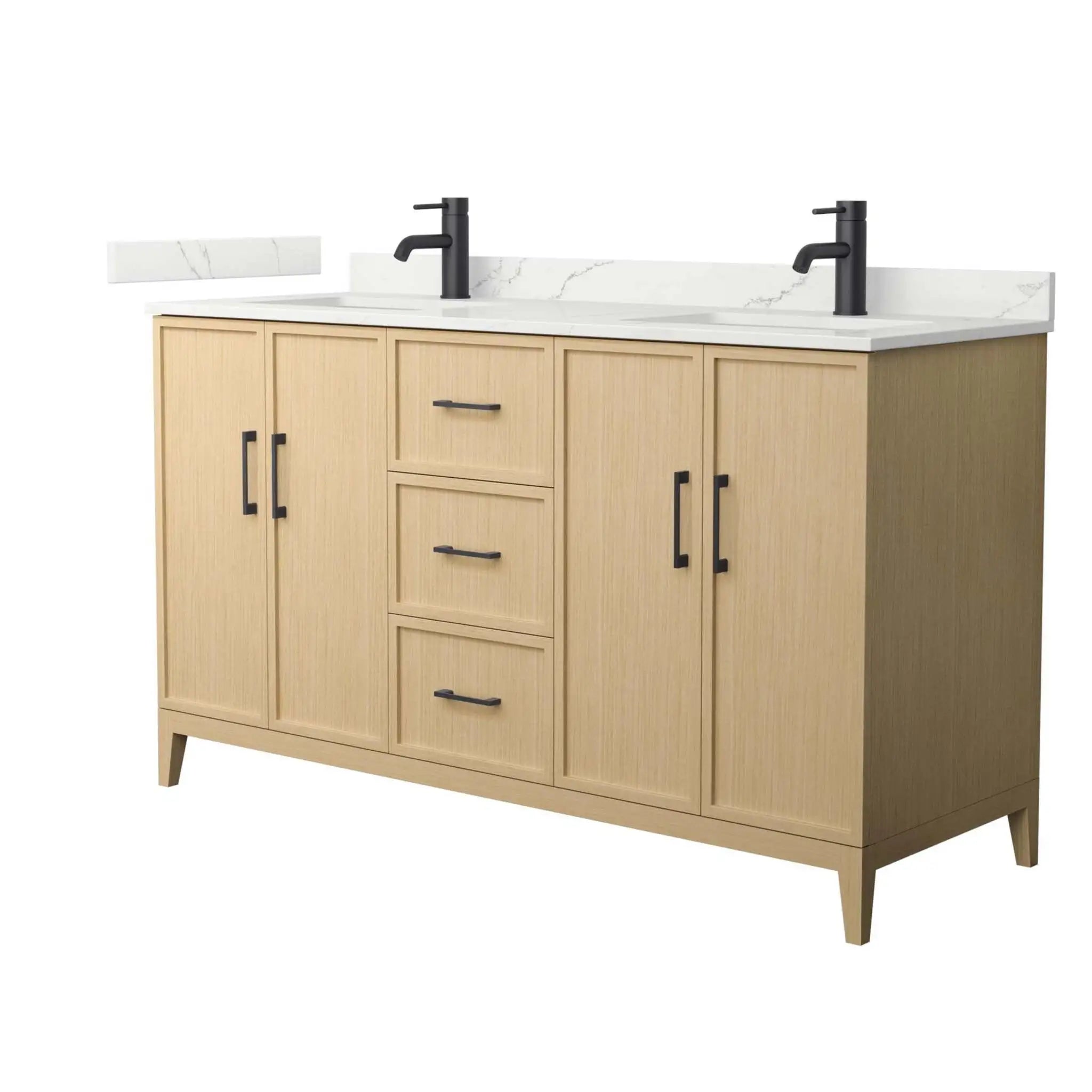60" Elan Double Bathroom Vanity in White Oak with Matte Black Trim by Wyndham
