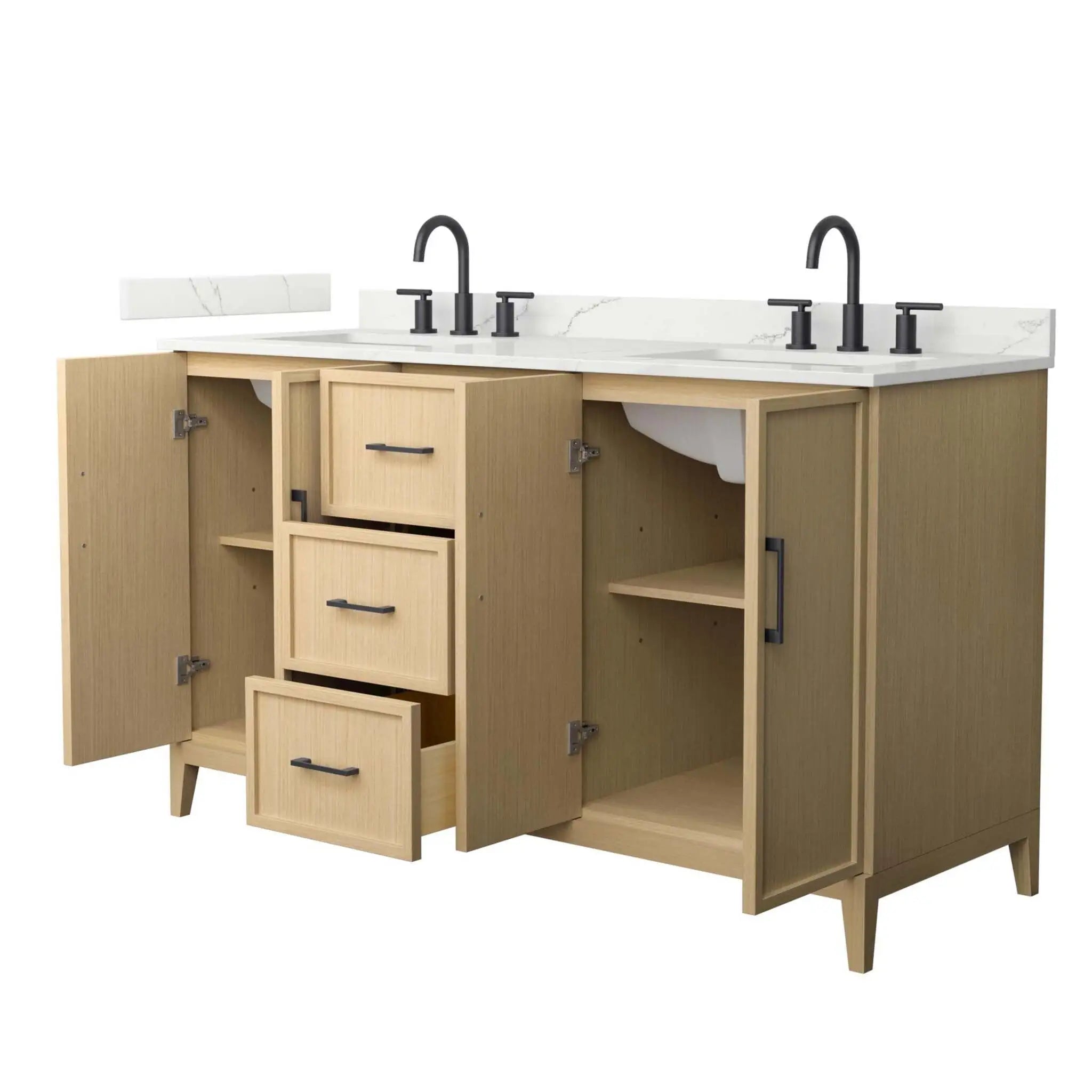 60" Elan Double Bathroom Vanity in White Oak with Matte Black Trim by Wyndham