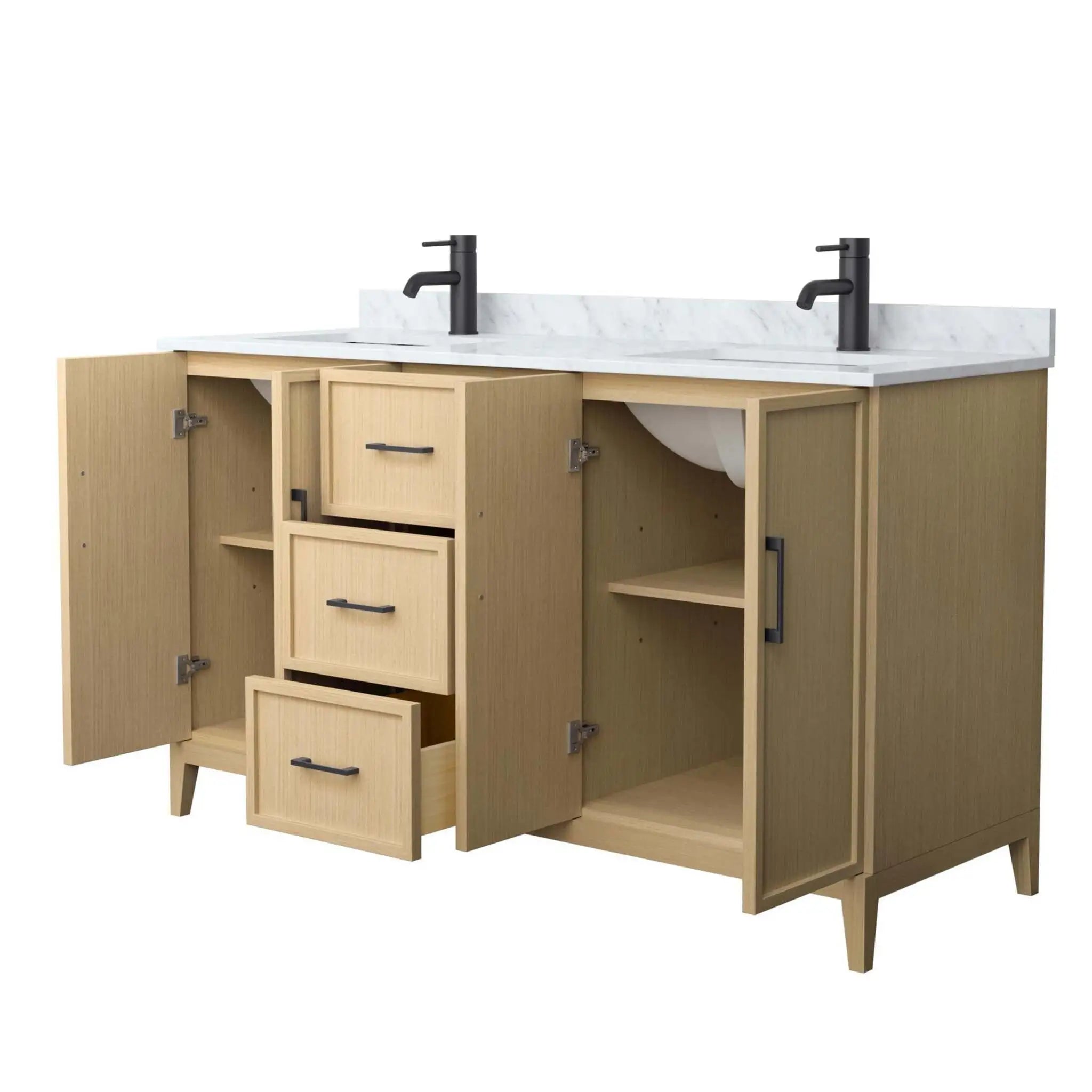60" Elan Double Bathroom Vanity in White Oak with Matte Black Trim by Wyndham