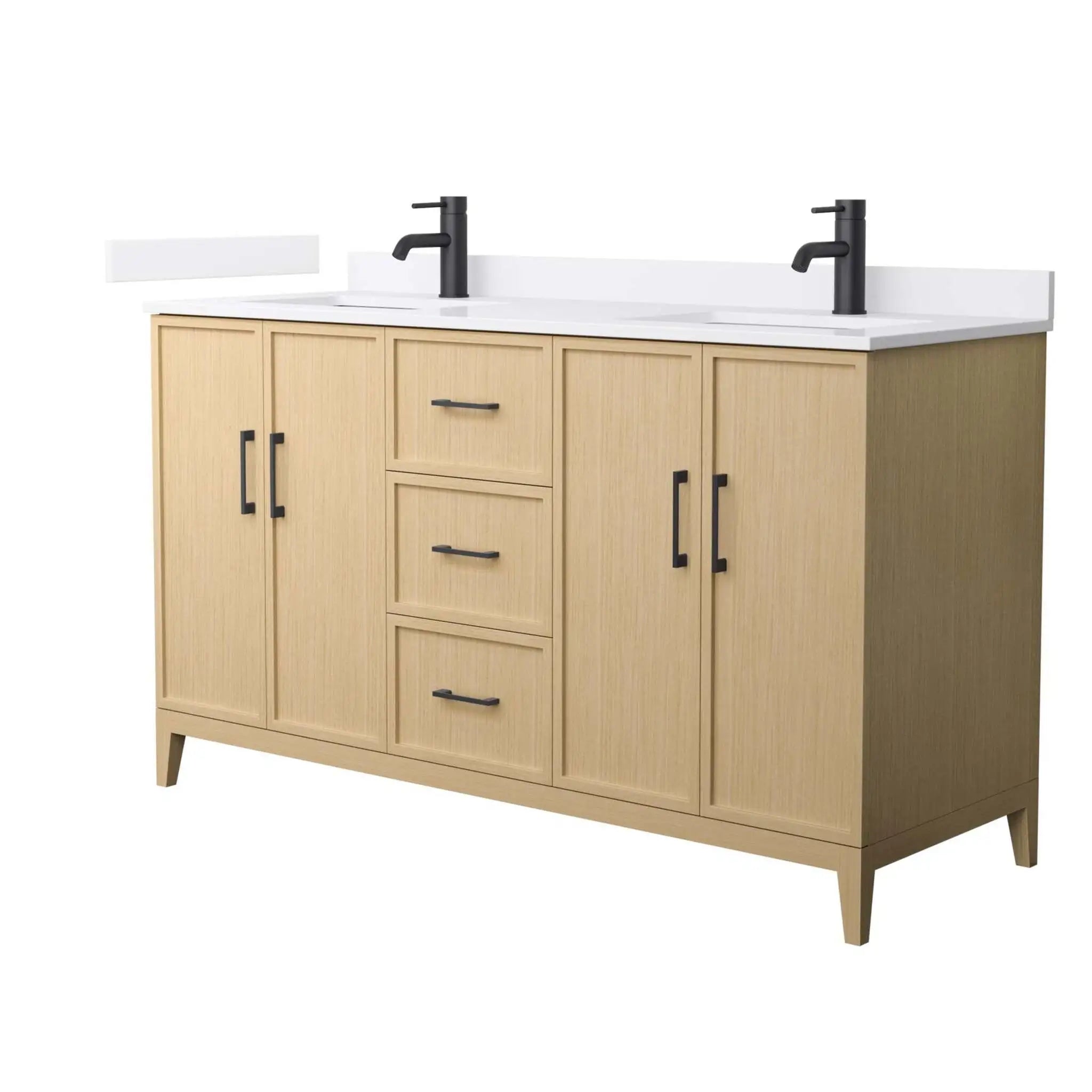 60" Elan Double Bathroom Vanity in White Oak with Matte Black Trim by Wyndham